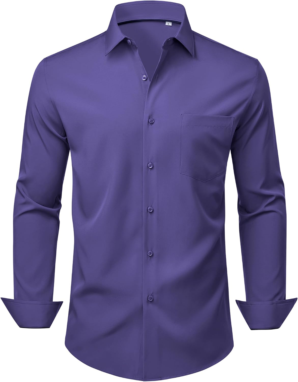 Mens Dress Shirts Stretch Long Sleeve Wrinkle Free Work Button Down Shirt Purple