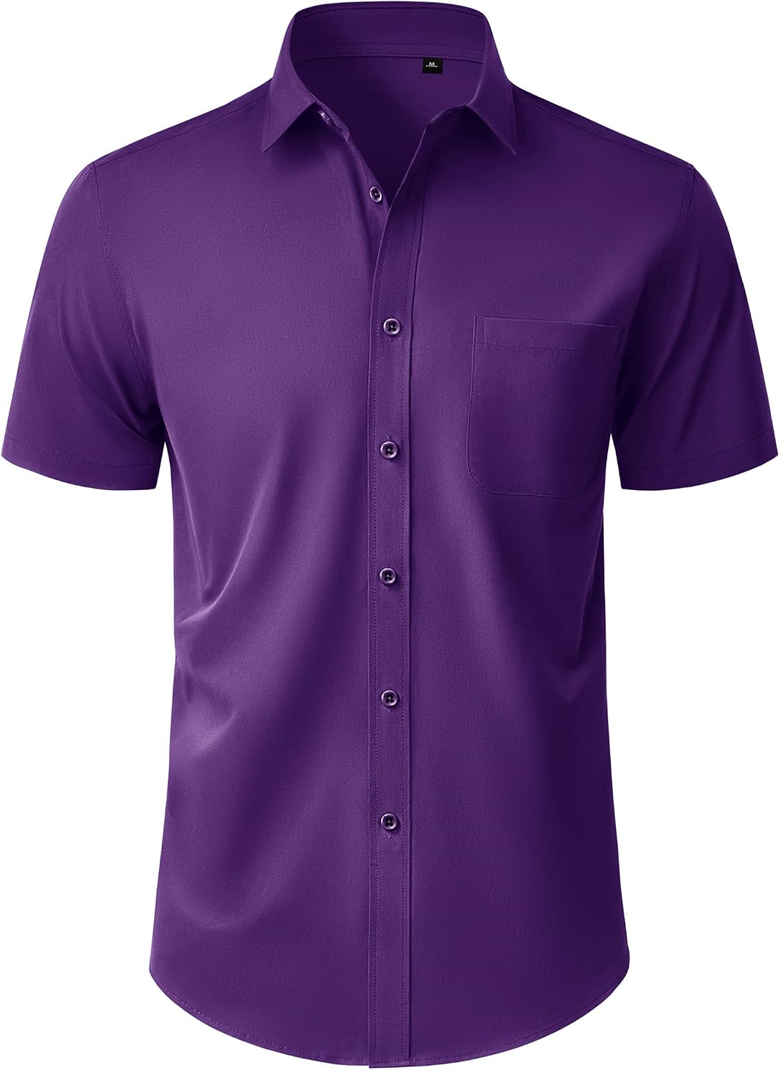 Mens Short Sleeve Dress Shirt Wrinkle Free Button Down Shirt with Pocket Purple