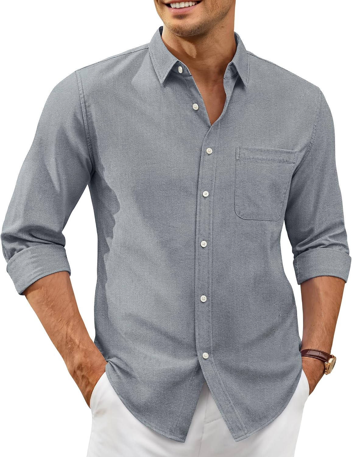 Alimens & Gentle Mens Oxford Shirt Stretch Long Sleeve Button Down Shirts Grey