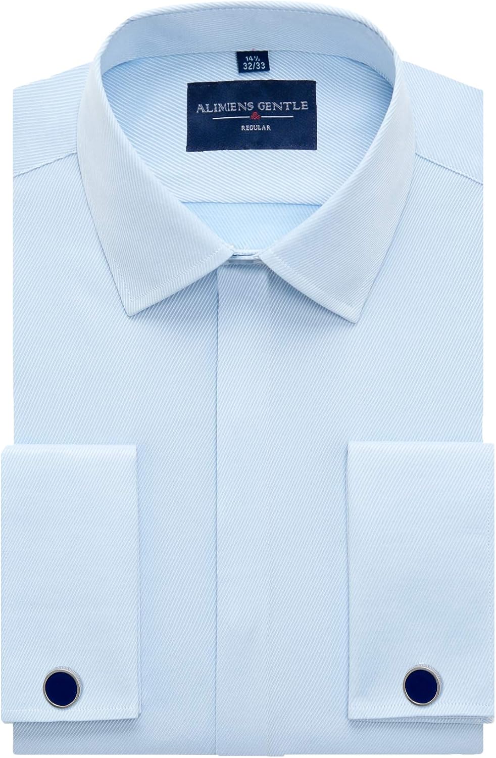 Men's Dress Shirts French Cuff Regular Fit Formal Tuxedo Cufflinks Shirt Twilled Blue
