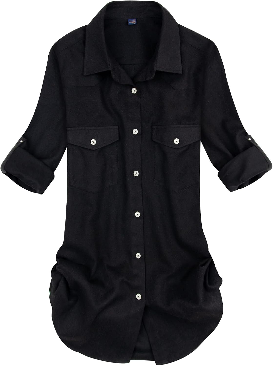 Alimens & Gentle Pure Cotton Flannel Shirt Women Long Sleeve Plaid Shirts Black