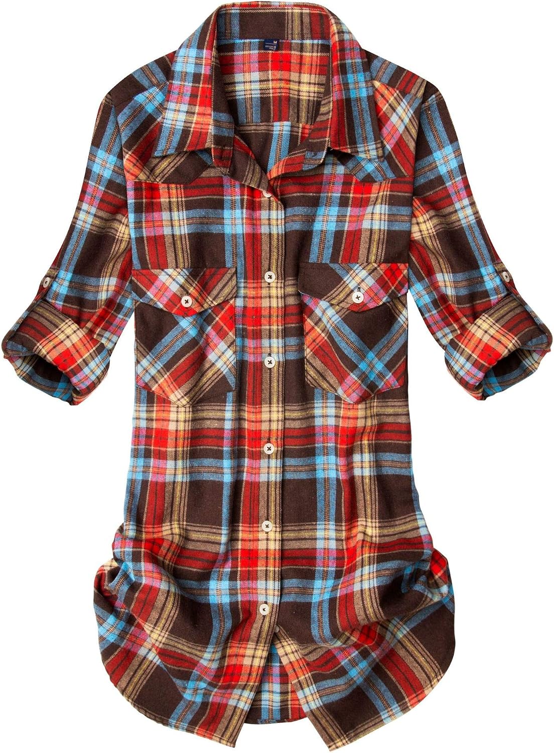 Alimens & Gentle Pure Cotton Flannel Shirt Women Long Sleeve Plaid Shirts Multicoloured