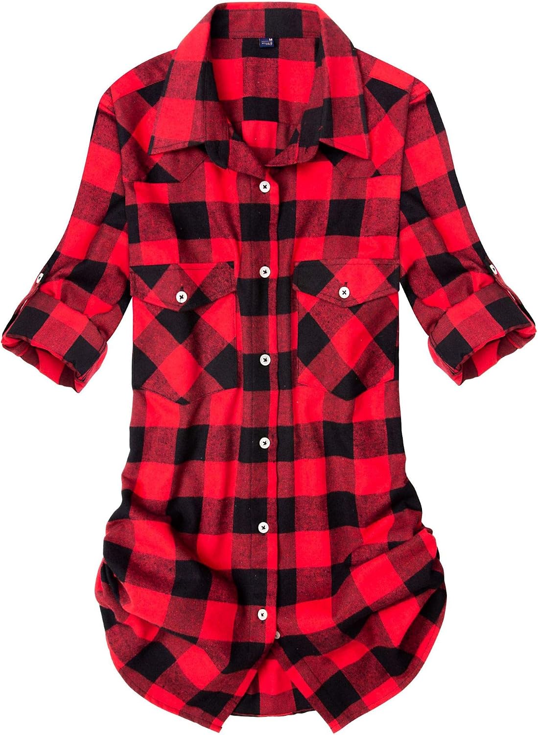 Alimens & Gentle Pure Cotton Flannel Shirt Women Long Sleeve Plaid Shirts Red Black