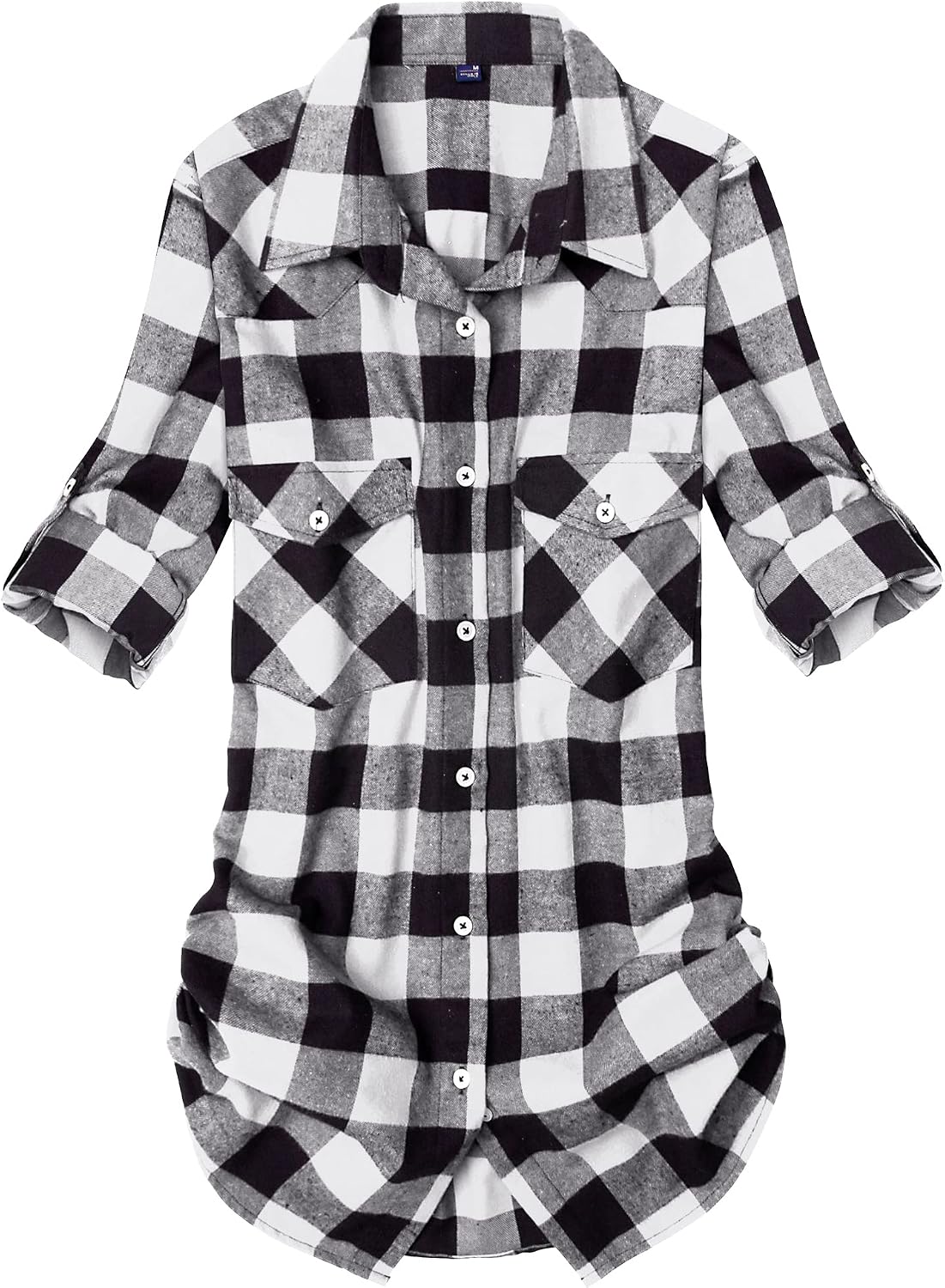 Alimens & Gentle Pure Cotton Flannel Shirt Women Long Sleeve Plaid Shirts White