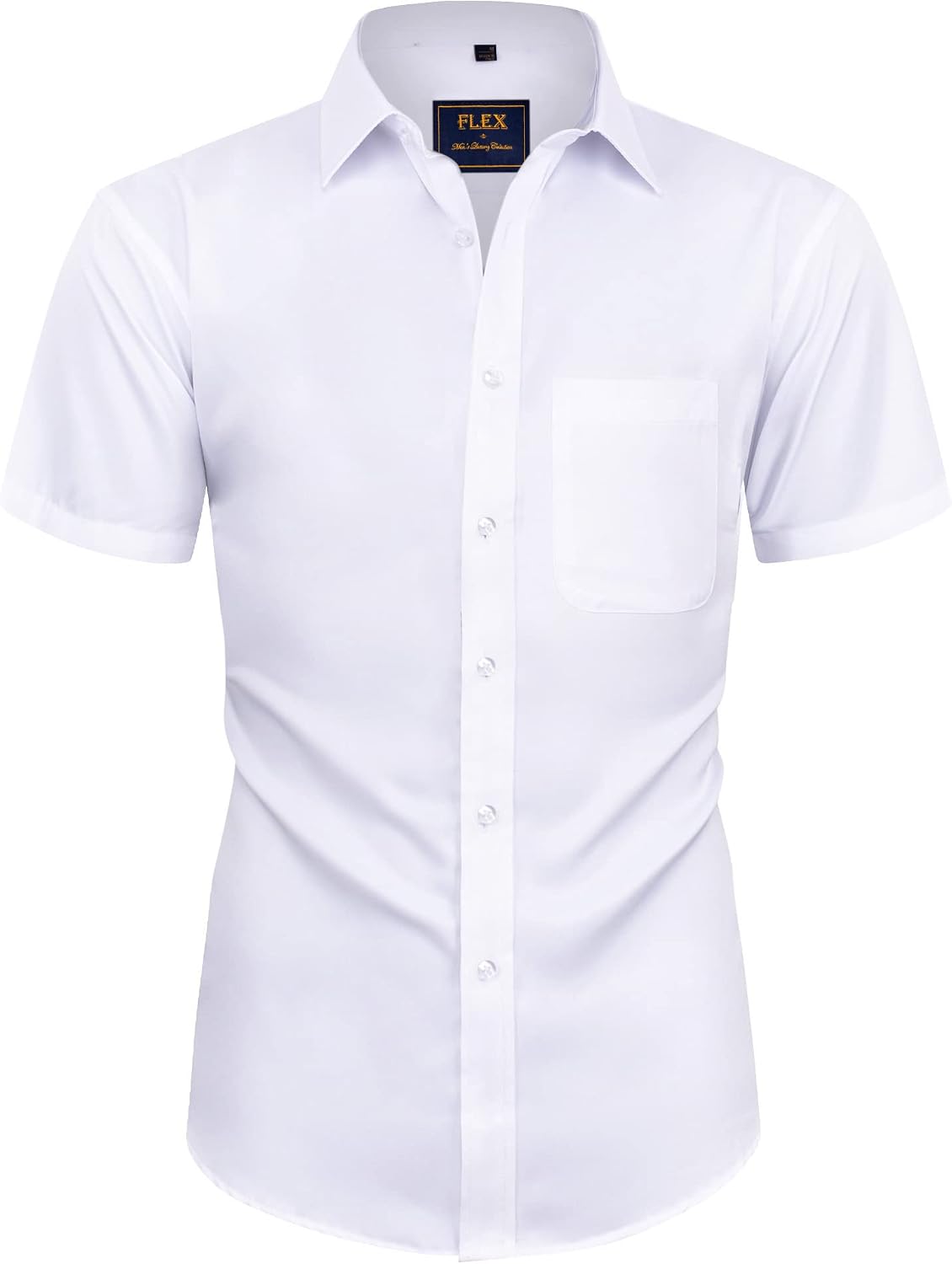 Mens Short Sleeve Dress Shirt Wrinkle Free Summer Button Down Shirts White