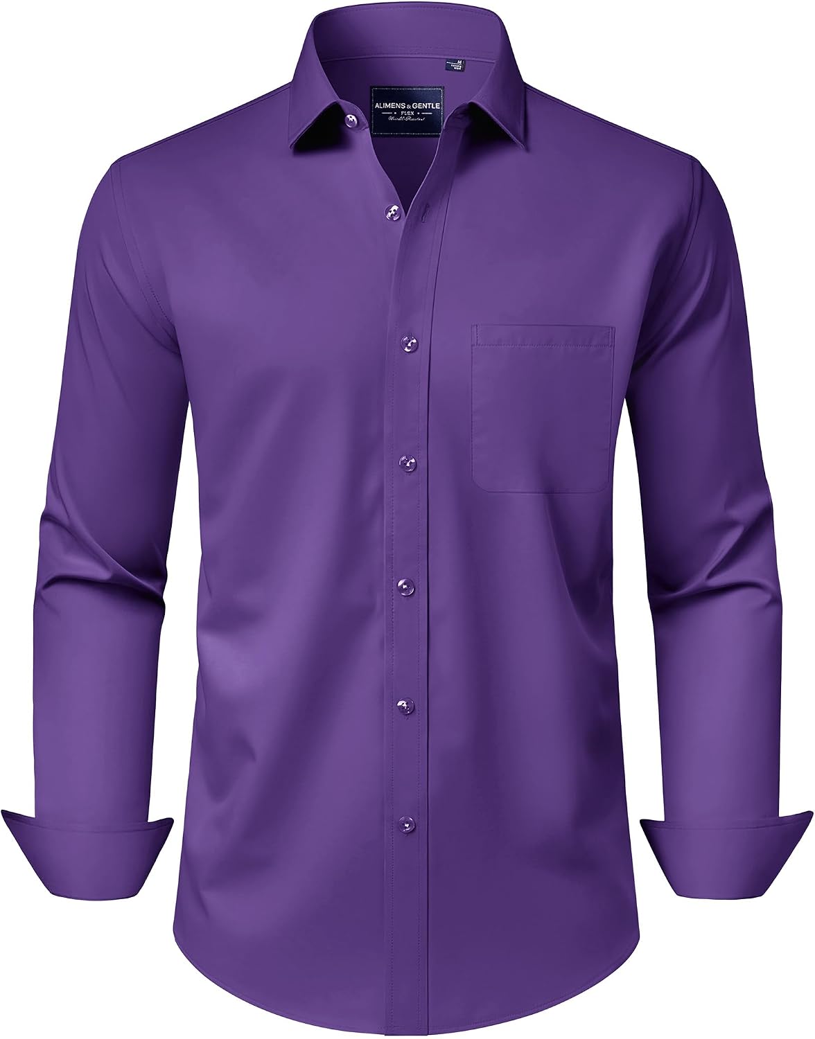 Alimens & Gentle Men's Dress Shirts Long Sleeve Wrinkle-Free Stretch Shirts Solid Formal Button Down Shirt with Pocket Ag Purple