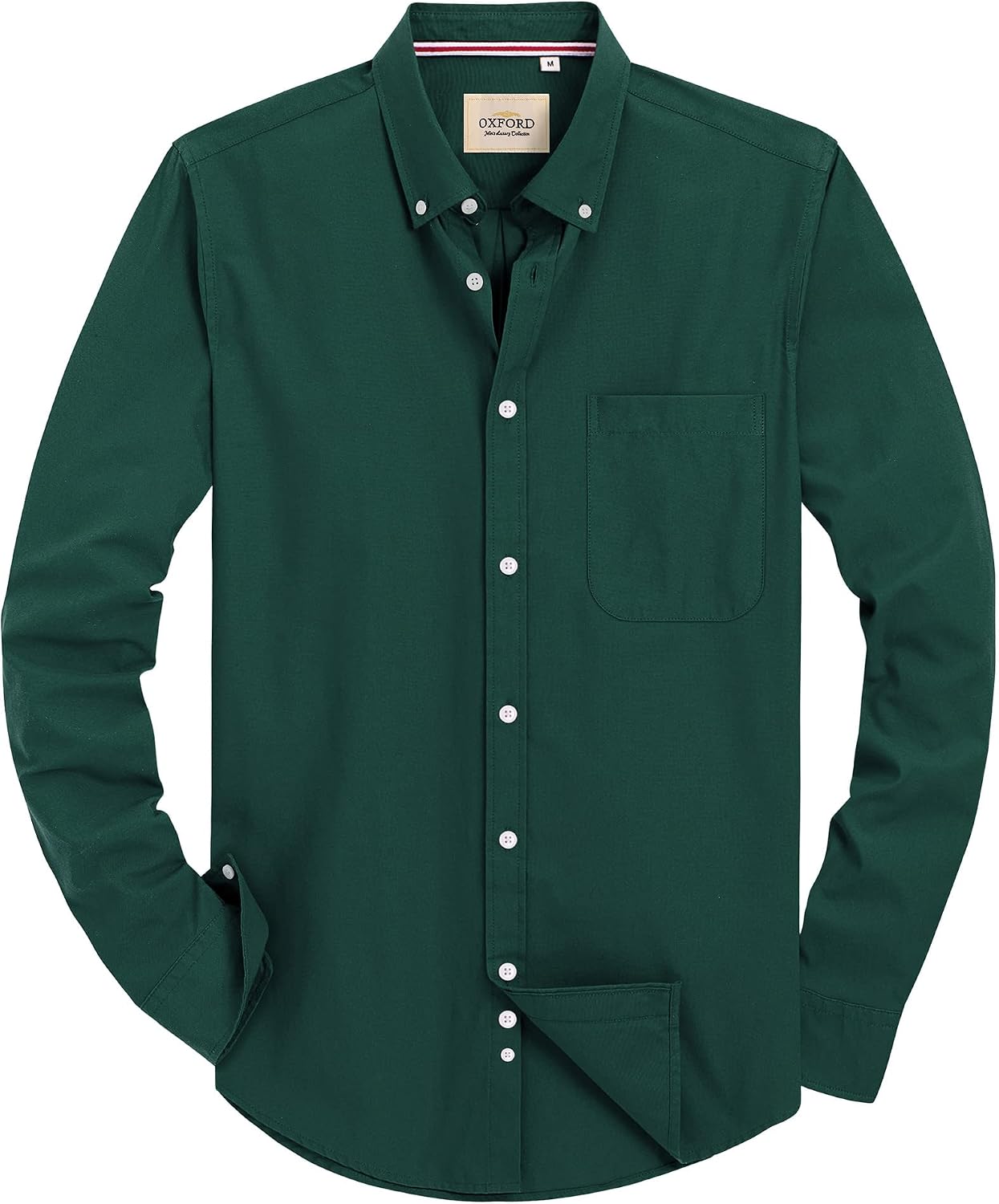 Alimens & Gentle Mens Solid Oxford Shirt Long Sleeve Dress Shirt Work Casual Button Down Shirts with Pocket Dark Green