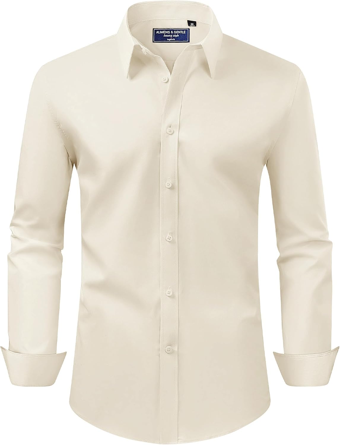 Alimens & Gentle Men's Dress Shirt Regular Fit Stretch Stain Shield Long Sleeve Solid Business Wedding Button Down Shirts Beige