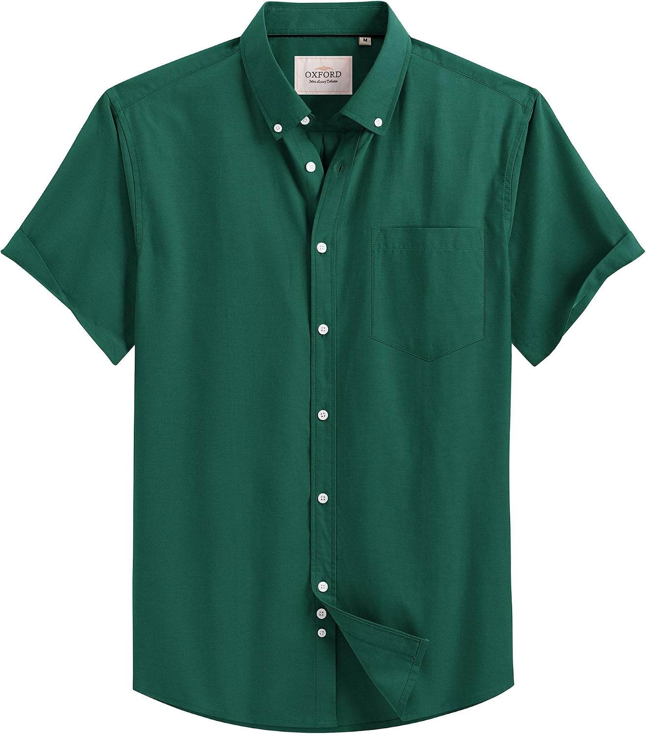 Mens Oxford Dress Shirt Short Sleeve Button Down Collar Summer Casual Shirt Dark Green