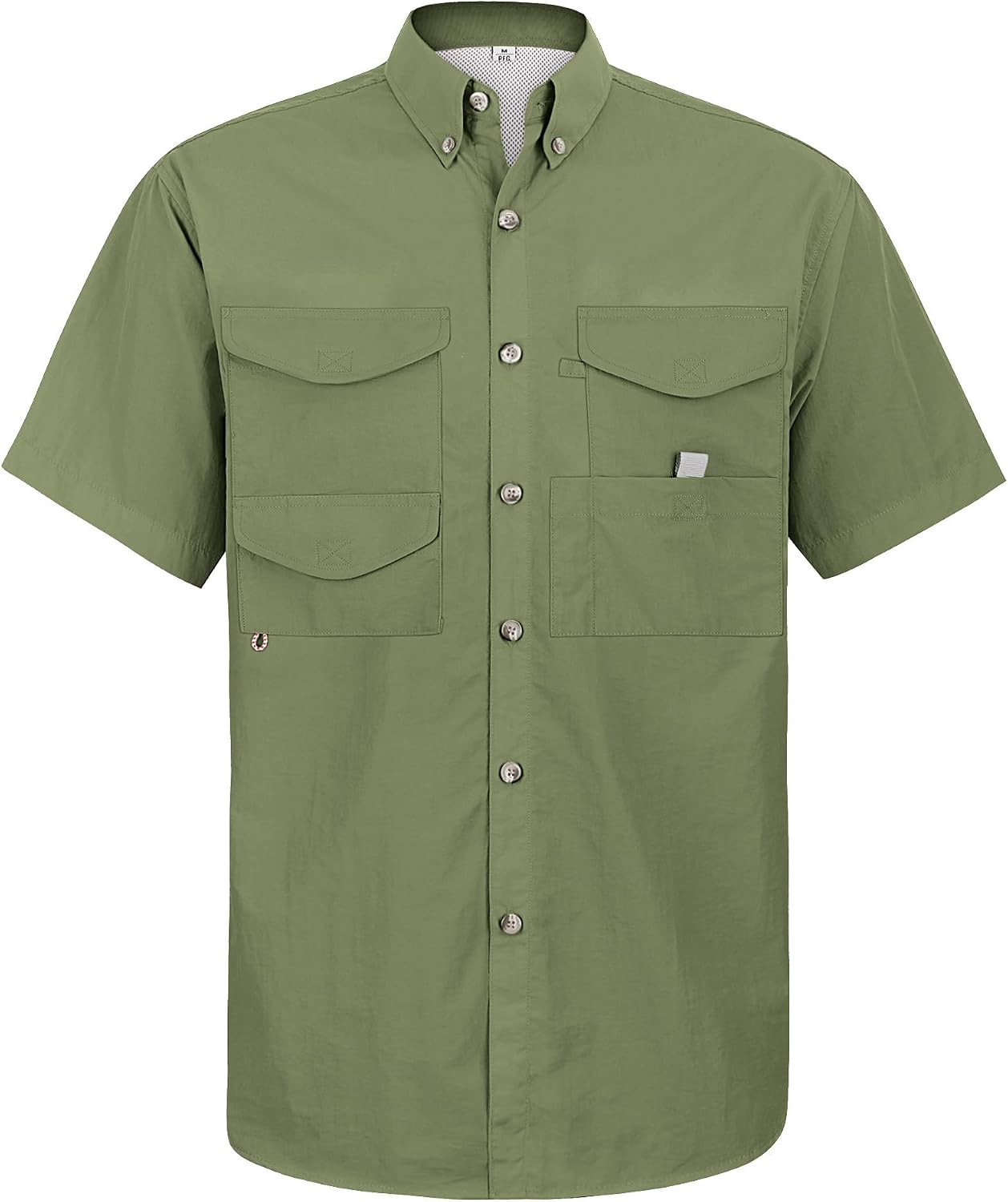 Alimens & Gentle Short Sleeve Fishing Shirt Wicking Fabric Sun Protection Casual Button Down Shirts Grass Green