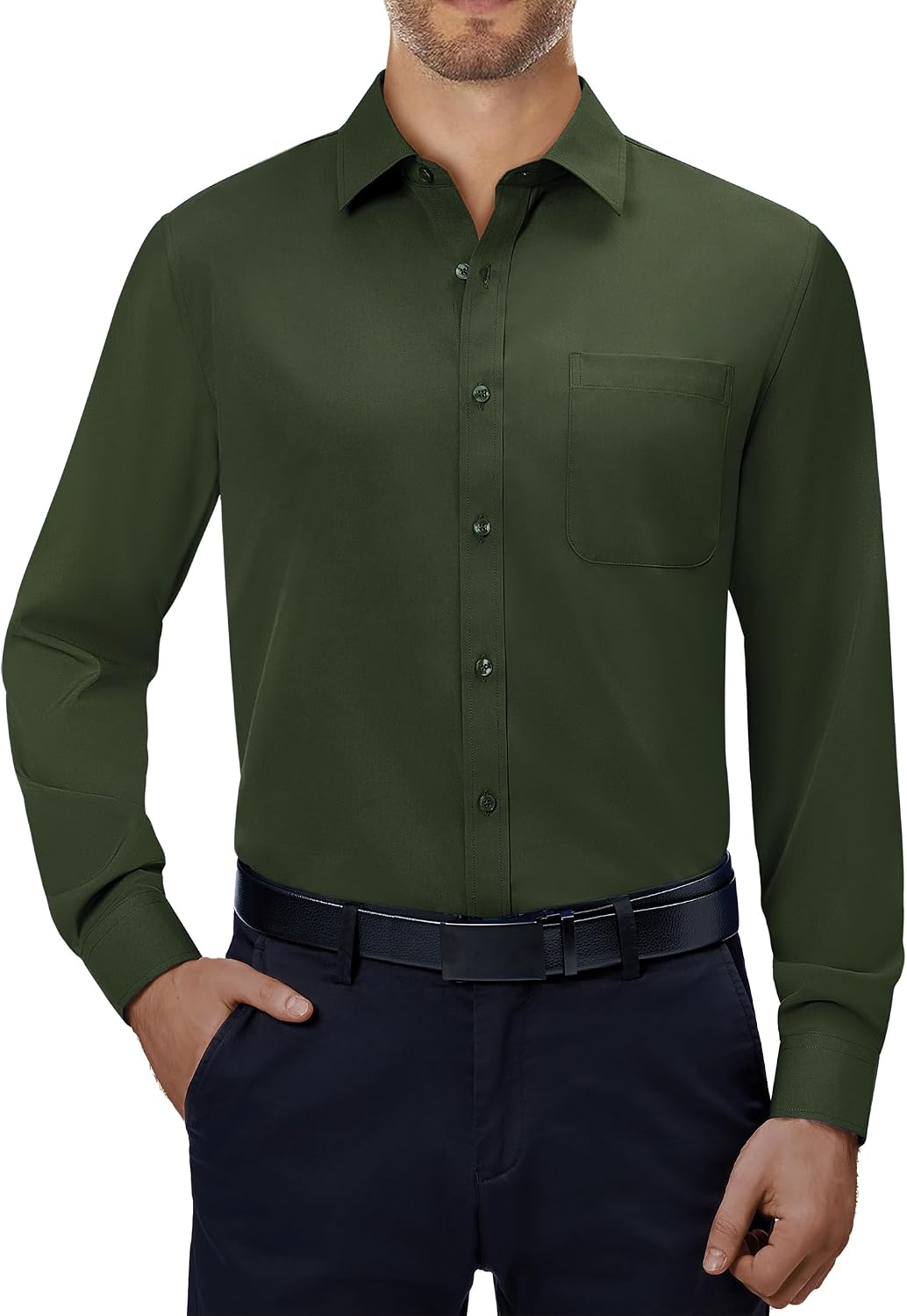 Alimens & Gentle Mens Dress Shirts Long Sleeve Stretch Button Down Shirt Army Green
