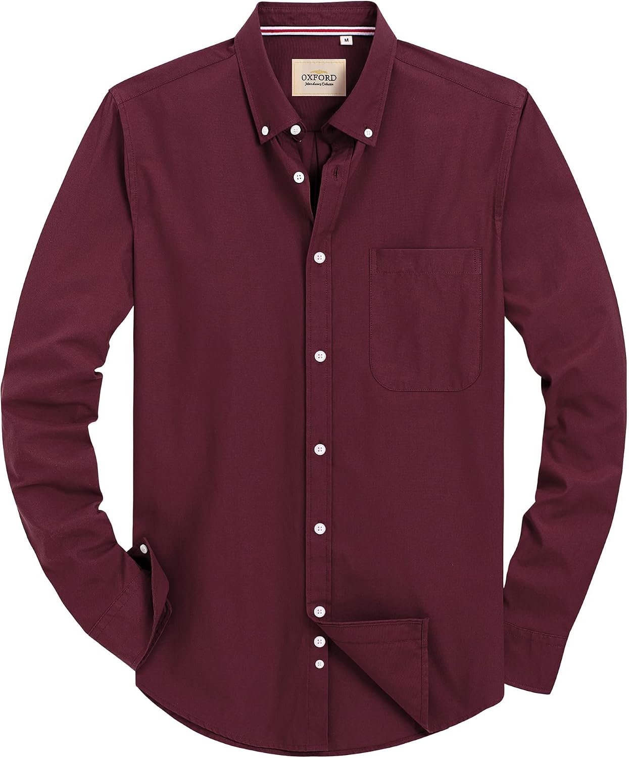 Alimens & Gentle Mens Solid Oxford Shirt Long Sleeve Dress Shirt Work Casual Button Down Shirts with Pocket Wine Red