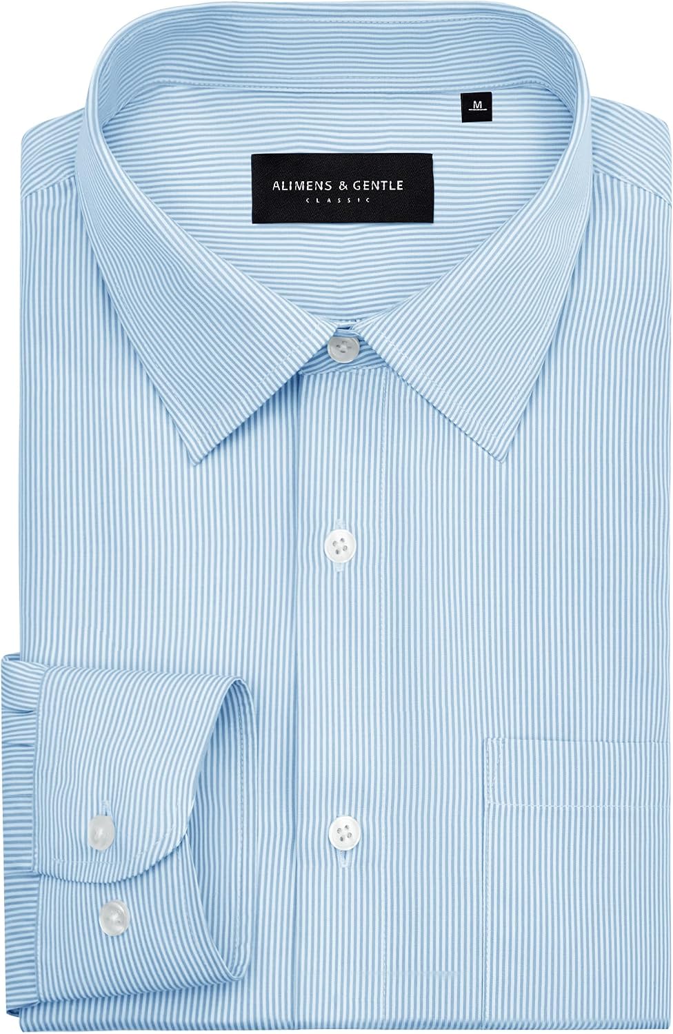Alimens & Gentle Men's Stripe Dress Shirts Transitional Weather Long Sleeve Casual Button Down Business Shirt Poplin Top