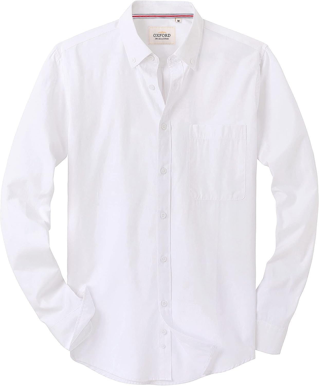Alimens & Gentle Mens Solid Oxford Shirt Long Sleeve Dress Shirt Work Casual Button Down Shirts with Pocket White