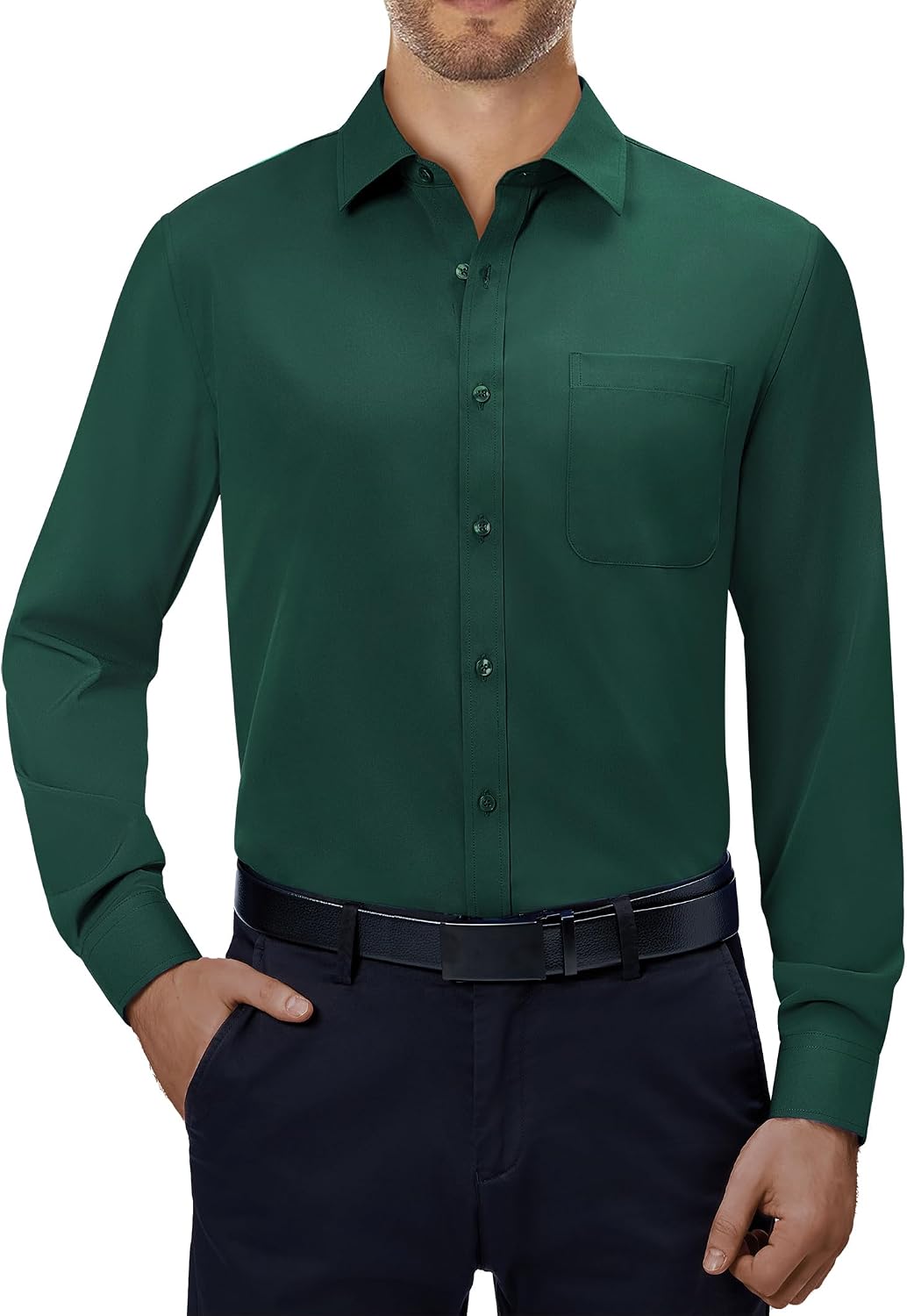 Alimens & Gentle Mens Dress Shirts Long Sleeve Stretch Button Down Shirt Green
