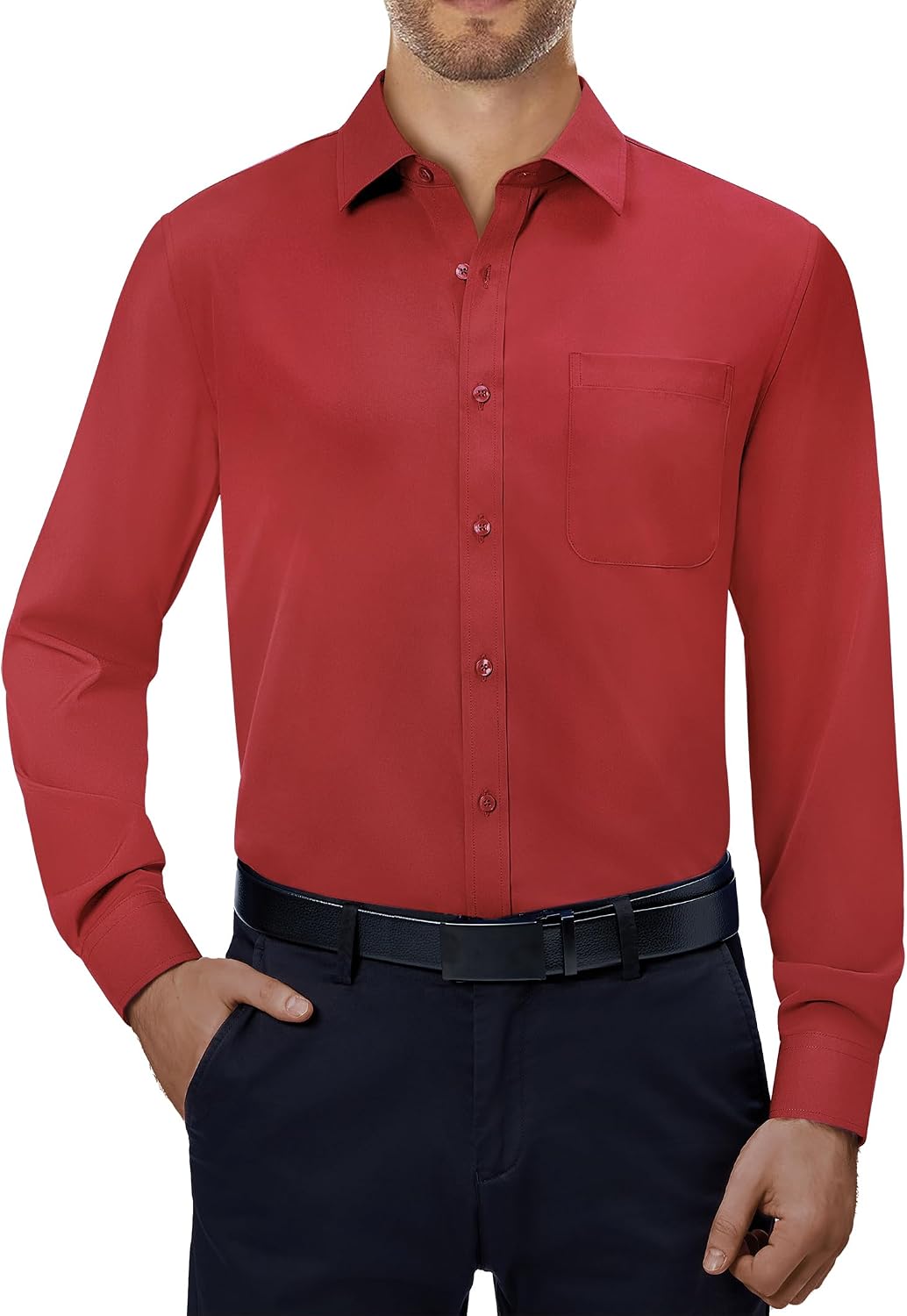 Alimens & Gentle Mens Dress Shirts Long Sleeve Stretch Button Down Shirt Red