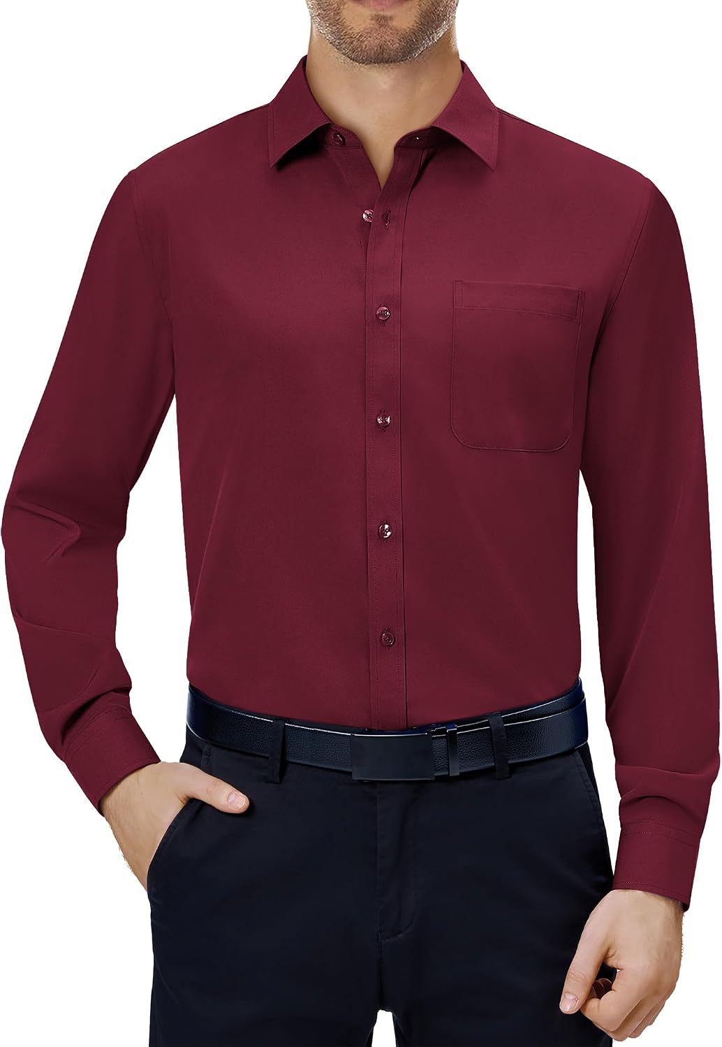 Alimens & Gentle Mens Dress Shirts Long Sleeve Stretch Button Down Shirt Burgundy