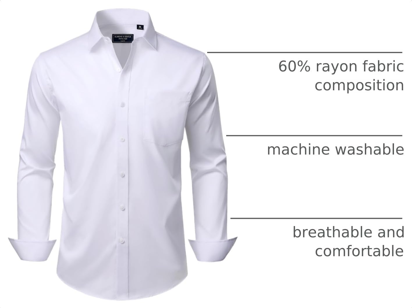 Mens Dress Shirt Long Sleeve Wrinkle Free Stretch Button Down Shirt White