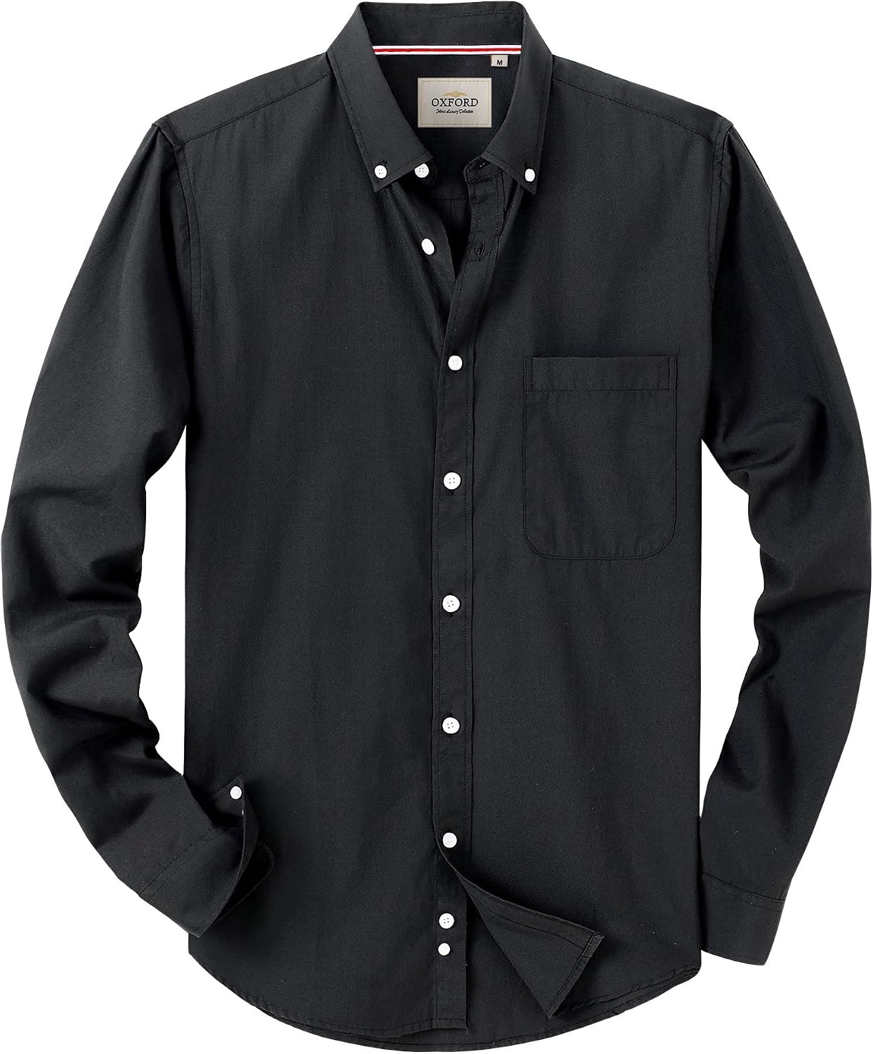 Alimens & Gentle Mens Solid Oxford Shirt Long Sleeve Dress Shirt Work Casual Button Down Shirts with Pocket Black