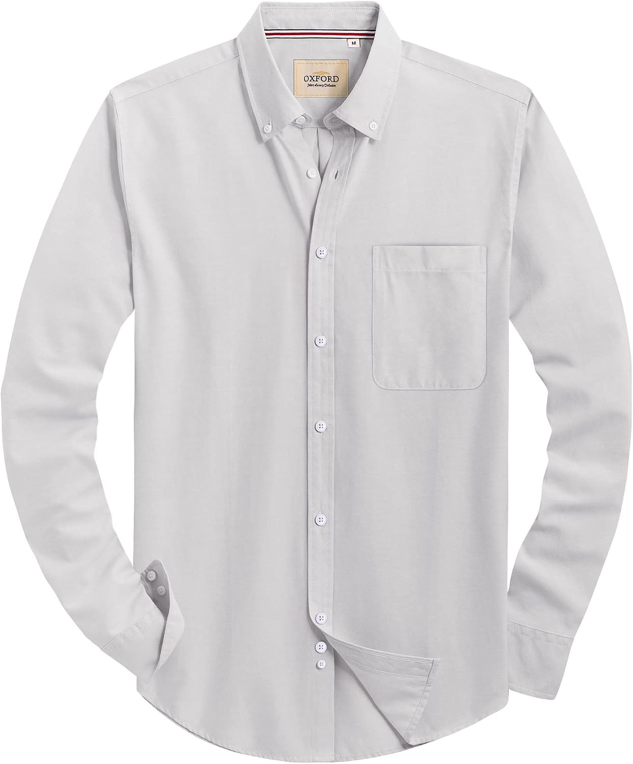 Alimens & Gentle Mens Solid Oxford Shirt Long Sleeve Dress Shirt Work Casual Button Down Shirts with Pocket Khaki Gery