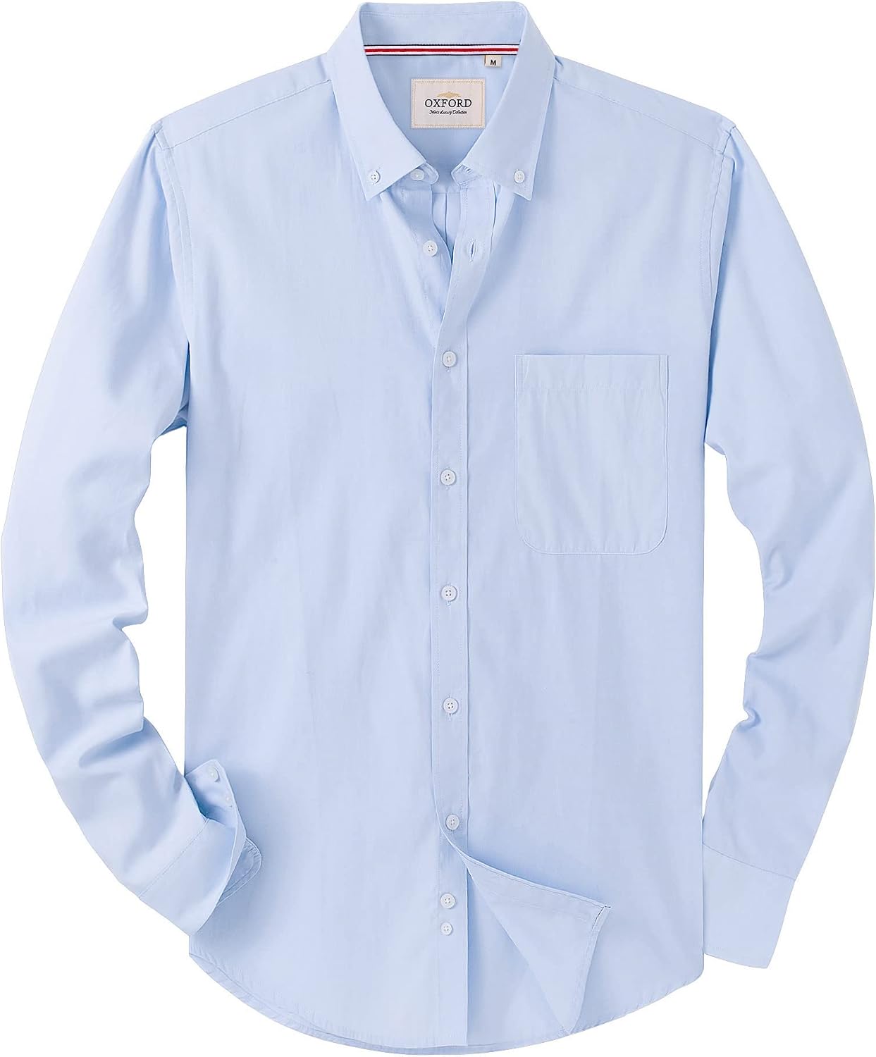Alimens & Gentle Mens Solid Oxford Shirt Long Sleeve Dress Shirt Work Casual Button Down Shirts with Pocket Light Blue