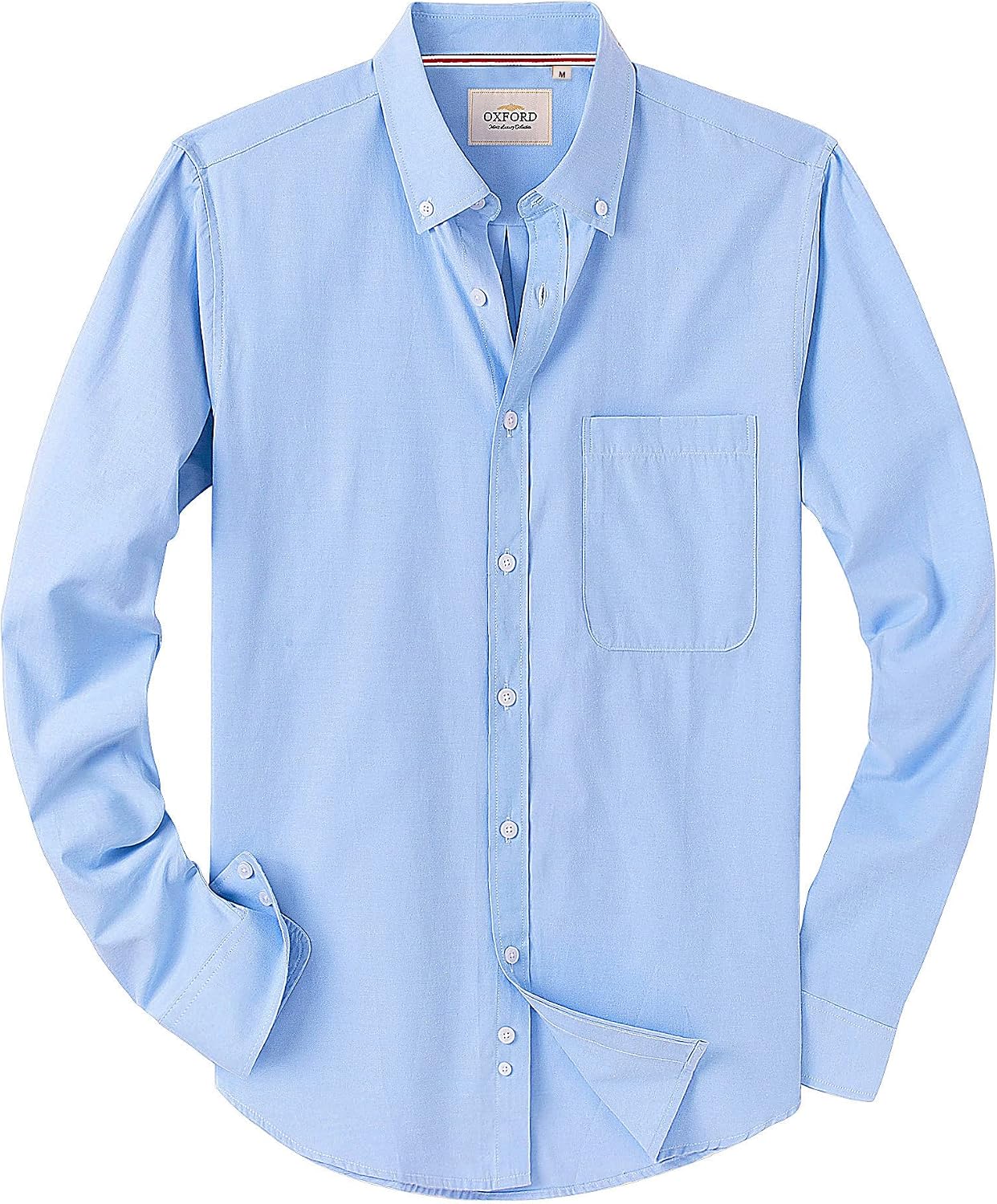 Alimens & Gentle Mens Solid Oxford Shirt Long Sleeve Dress Shirt Work Casual Button Down Shirts with Pocket Blue