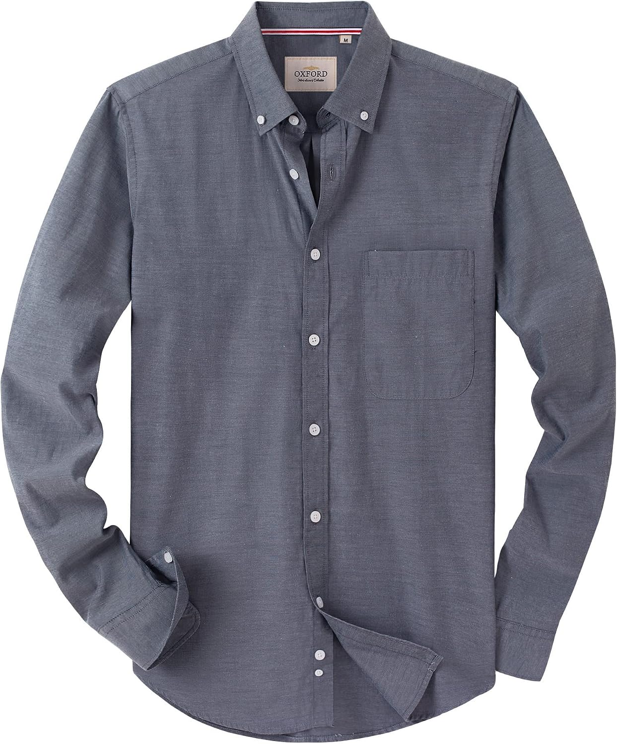 Alimens & Gentle Mens Solid Oxford Shirt Long Sleeve Dress Shirt Work Casual Button Down Shirts with Pocket Grey