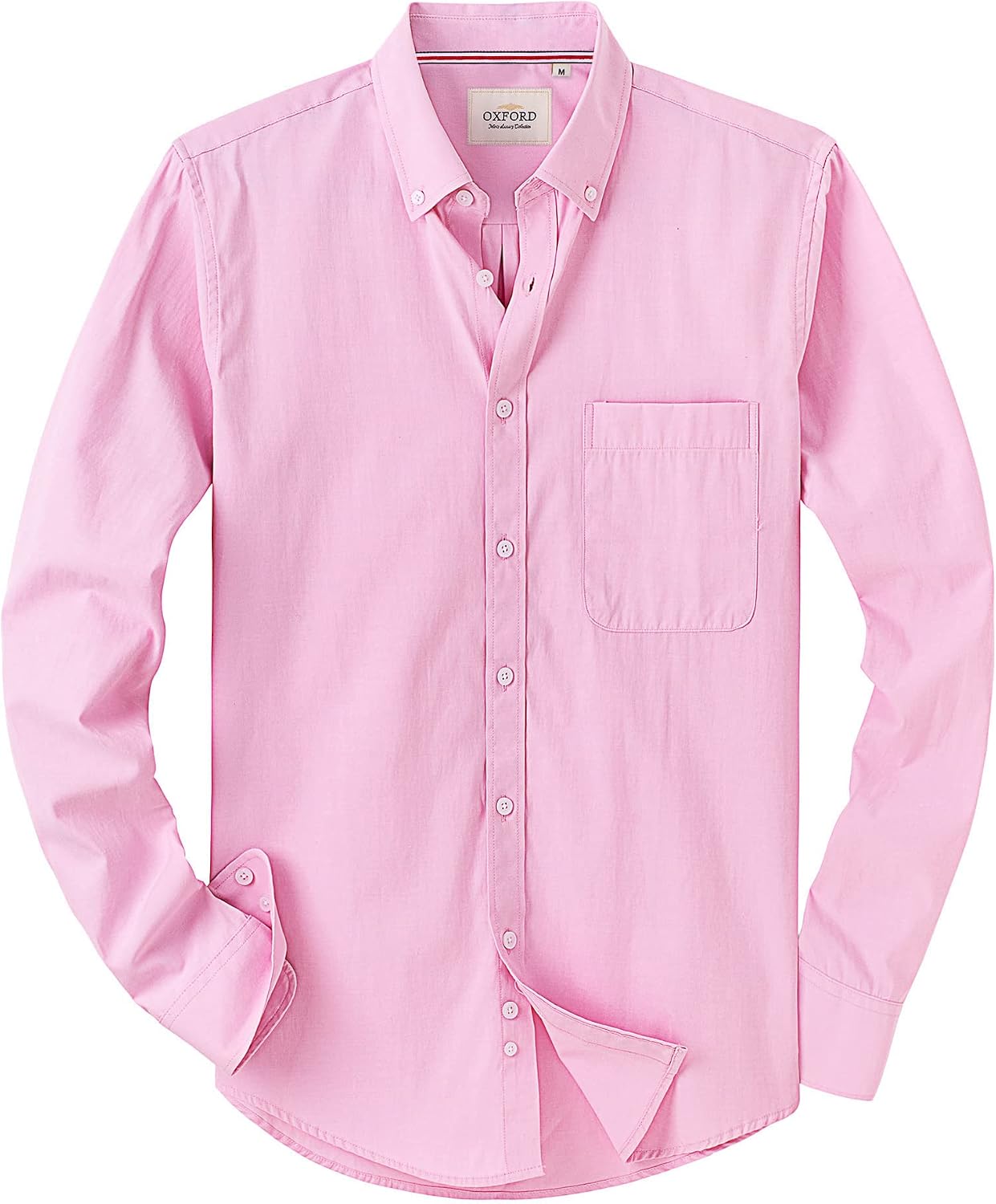 Alimens & Gentle Mens Solid Oxford Shirt Long Sleeve Dress Shirt Work Casual Button Down Shirts with Pocket Pink