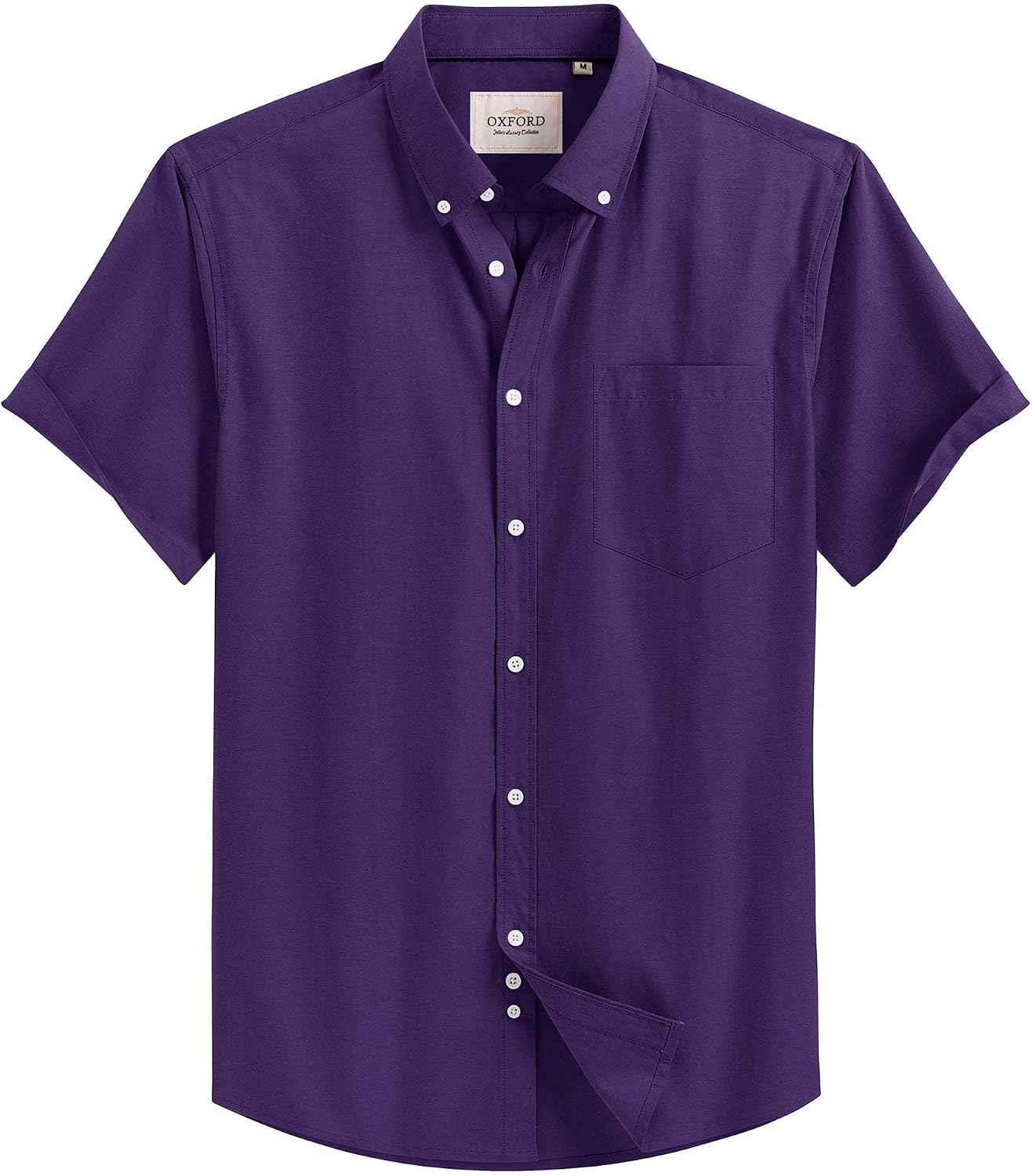 Mens Oxford Dress Shirt Short Sleeve Button Down Collar Summer Casual Shirt Dark Purple