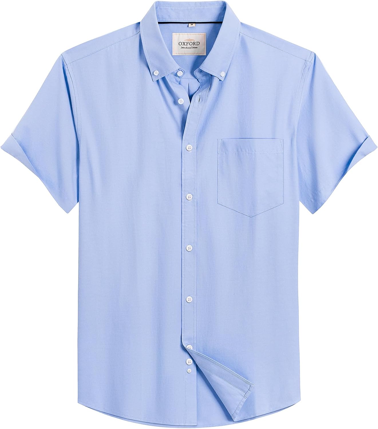 Mens Oxford Dress Shirt Short Sleeve Button Down Collar Summer Casual Shirt Sky Blue
