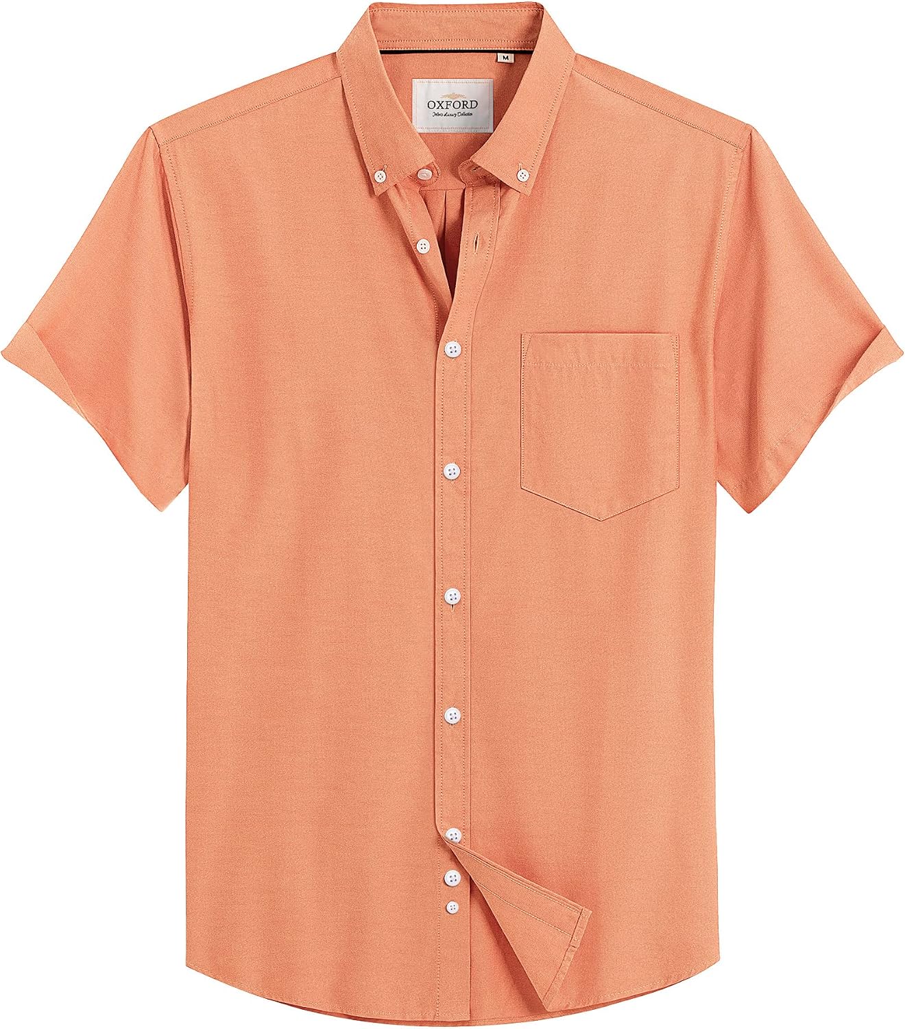 Mens Oxford Dress Shirt Short Sleeve Button Down Collar Summer Casual Shirt Orange