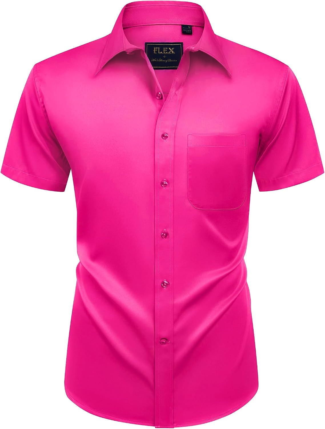 Mens Short Sleeve Dress Shirt Wrinkle Free Summer Button Down Shirts Rose Red
