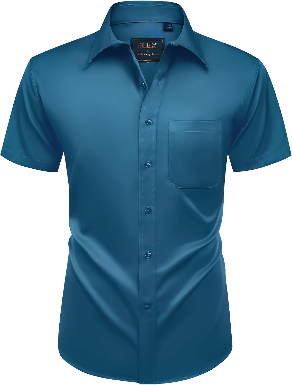 Mens Short Sleeve Dress Shirt Wrinkle Free Summer Button Down Shirts Azure Blue