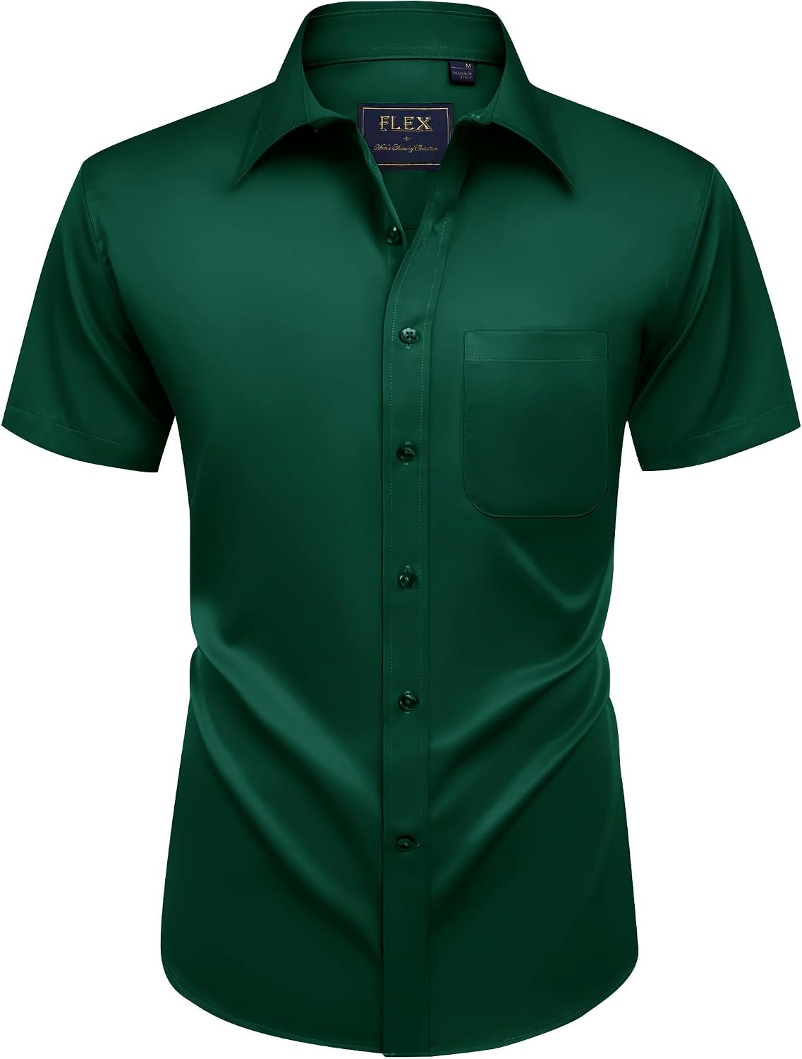 Mens Short Sleeve Dress Shirt Wrinkle Free Summer Button Down Shirts Hunter Green