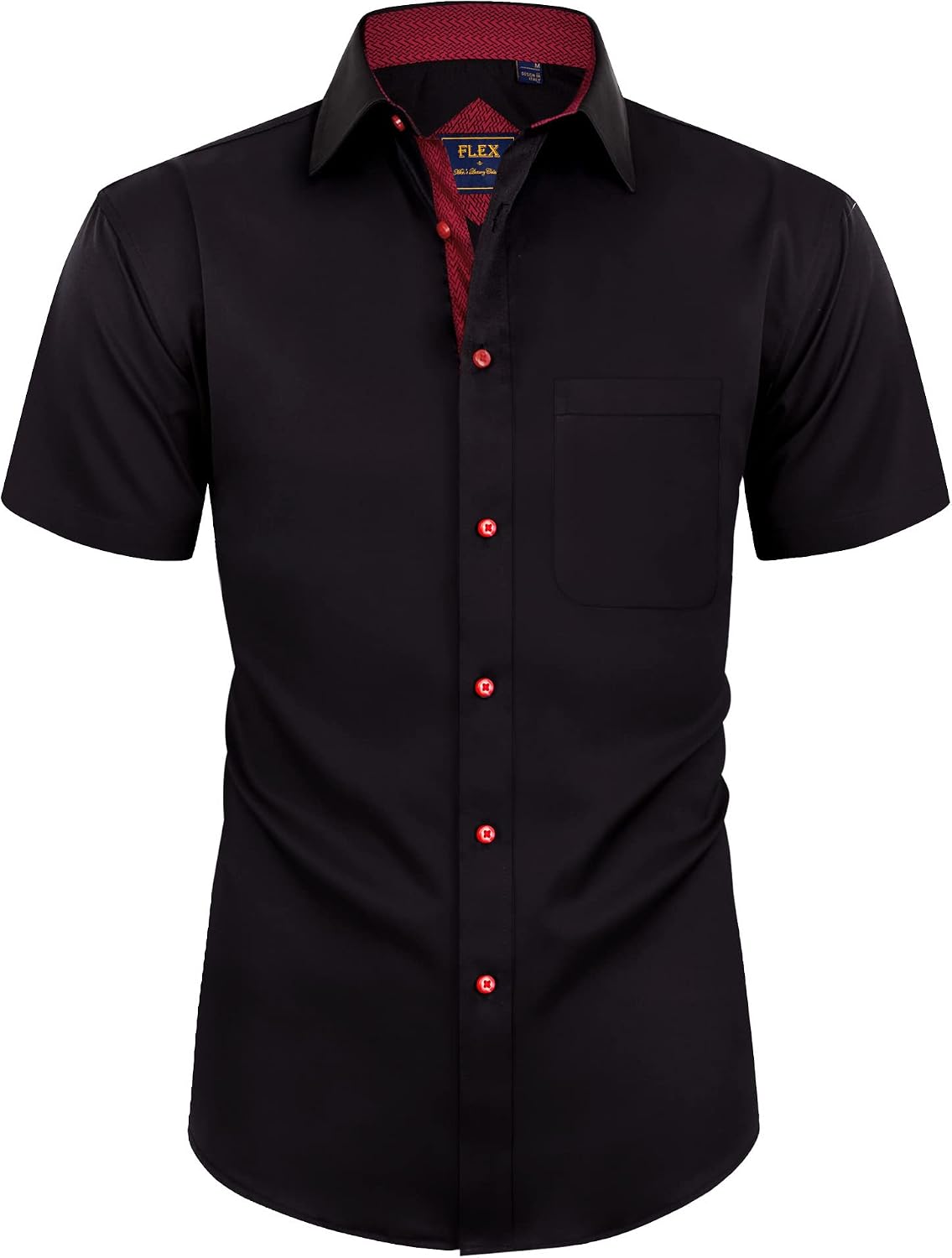 Mens Short Sleeve Dress Shirt Wrinkle Free Summer Button Down Shirts Black Red