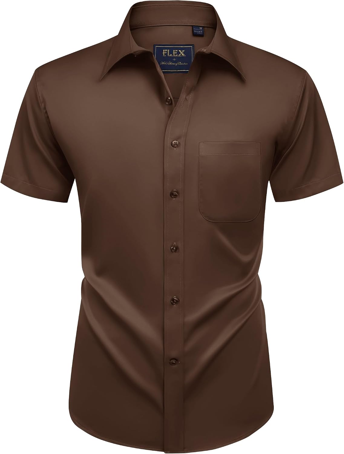 Mens Short Sleeve Dress Shirt Wrinkle Free Summer Button Down Shirts Brown