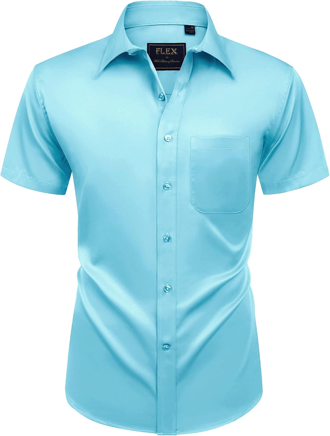 Mens Short Sleeve Dress Shirt Wrinkle Free Summer Button Down Shirts Aquamarine Blue