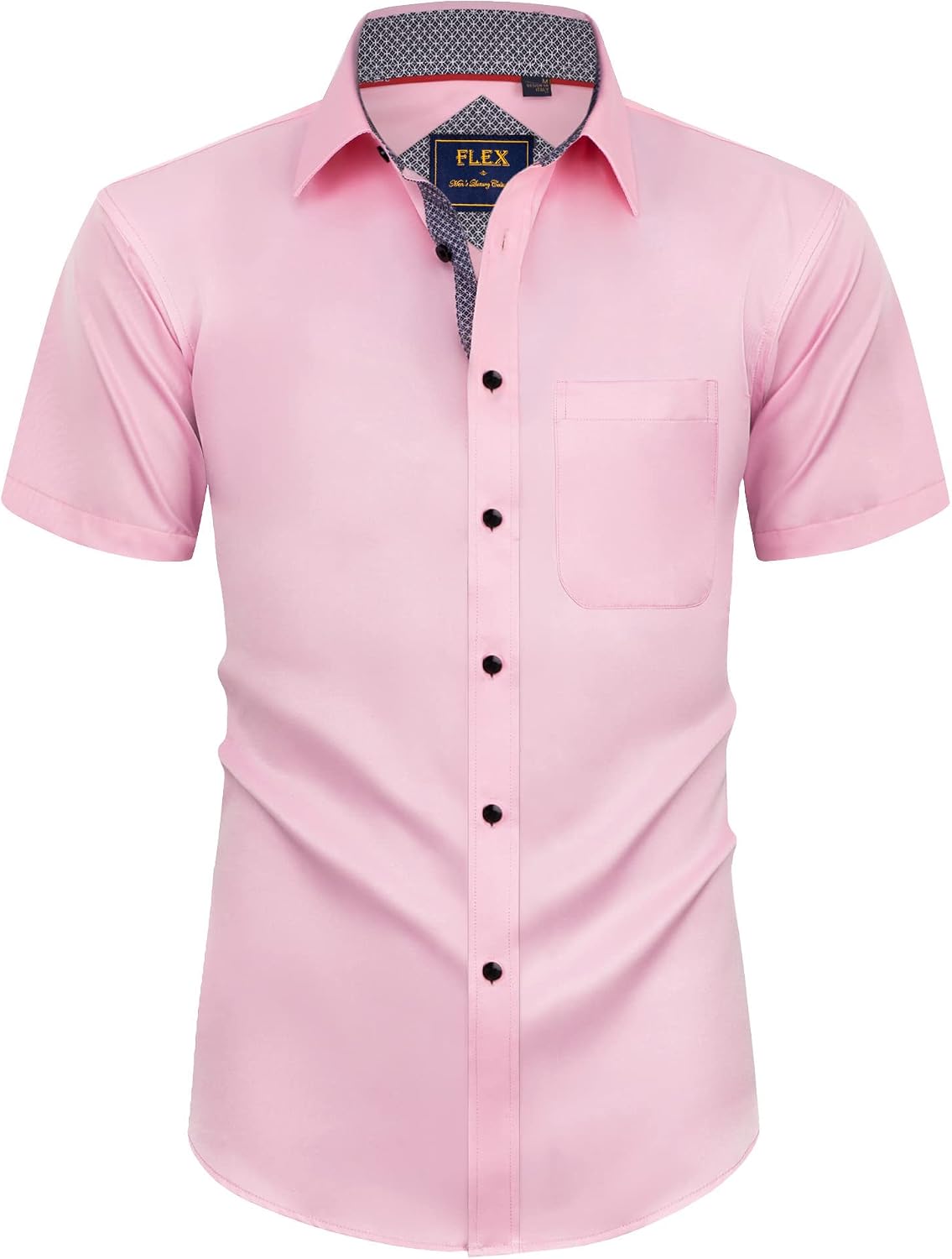 Mens Short Sleeve Dress Shirt Wrinkle Free Summer Button Down Shirts Pink