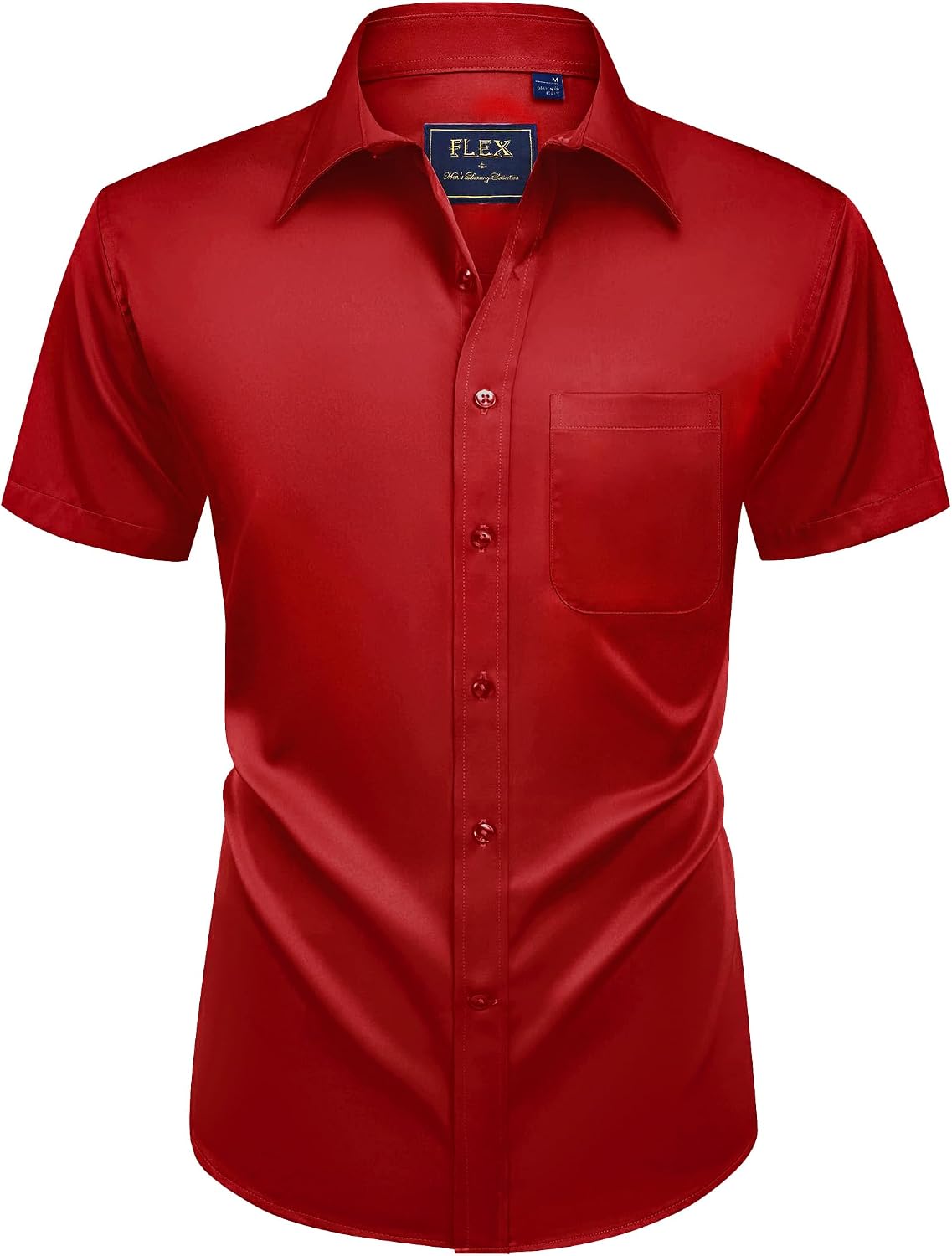 Mens Short Sleeve Dress Shirt Wrinkle Free Summer Button Down Shirts Red