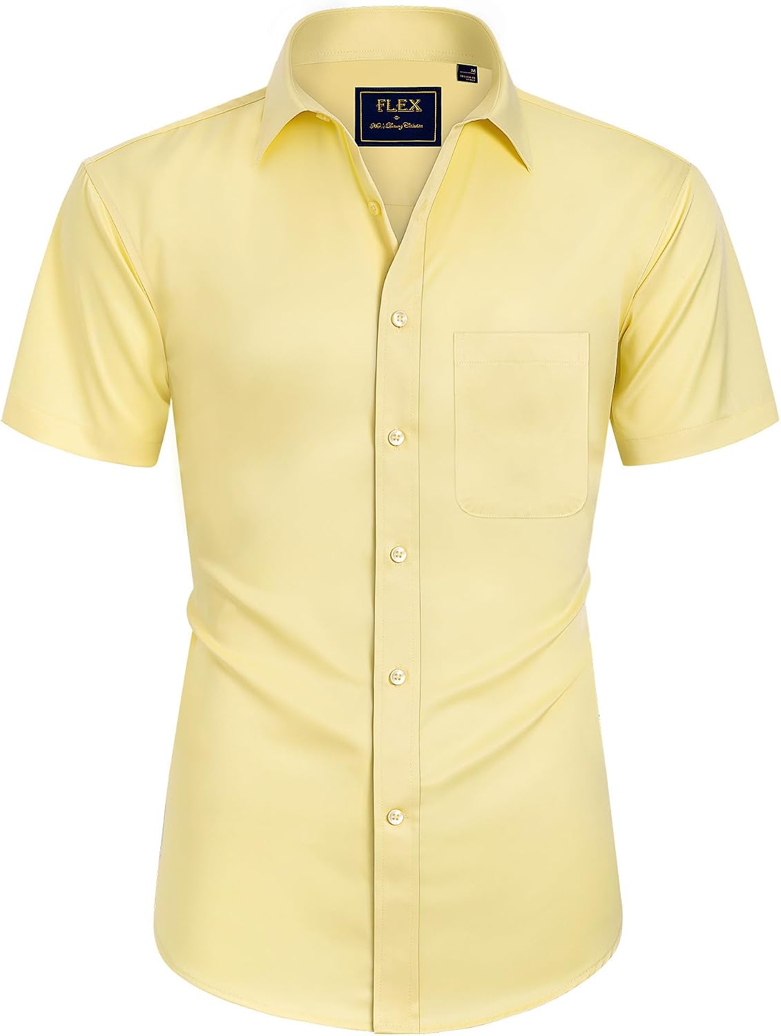 Mens Short Sleeve Dress Shirt Wrinkle Free Summer Button Down Shirts Light Yellow