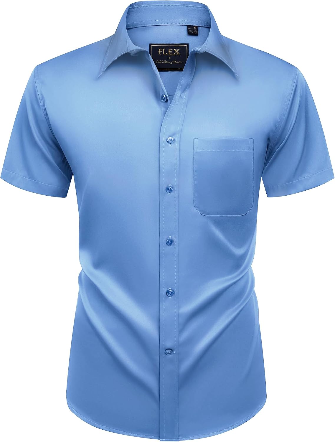 Mens Short Sleeve Dress Shirt Wrinkle Free Summer Button Down Shirts Indigo Blue