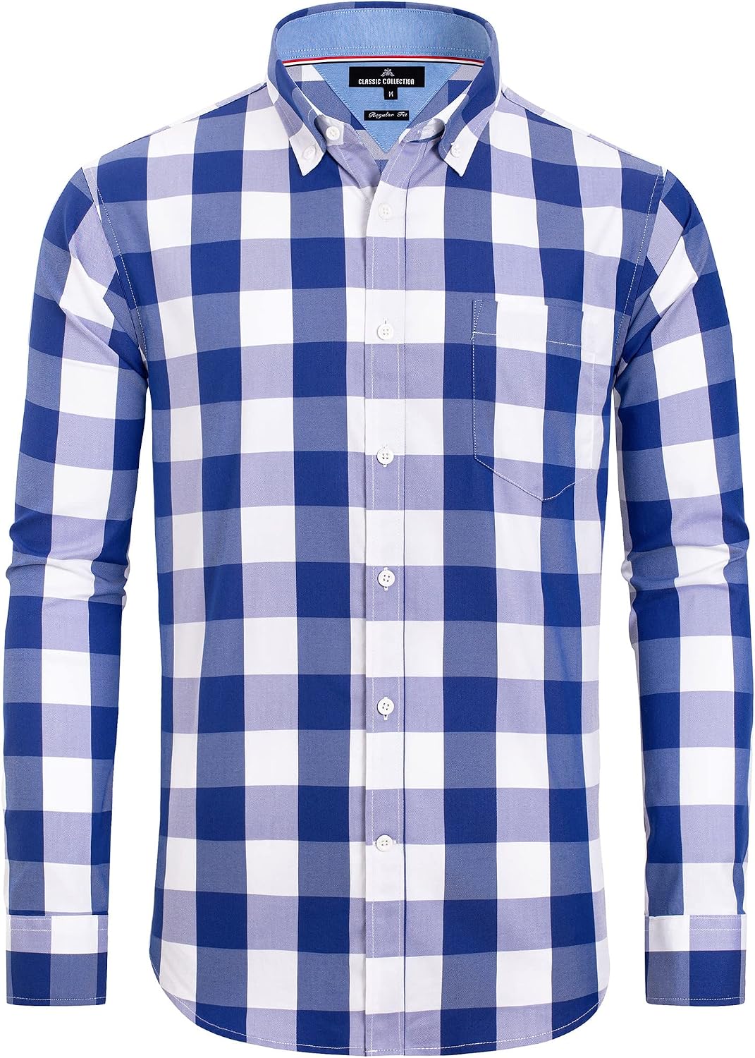 Alimens & Gentle Men's Plaid Button Down Shirts Cotton Long Sleeve Dress Shirts Regular Fit Gingham Shirts Blue, Buffalo Check