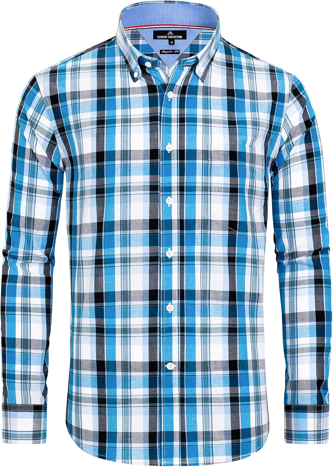 Alimens & Gentle Men's Plaid Button Down Shirts Cotton Long Sleeve Dress Shirts Regular Fit Gingham Shirts Black/Blue,plaid