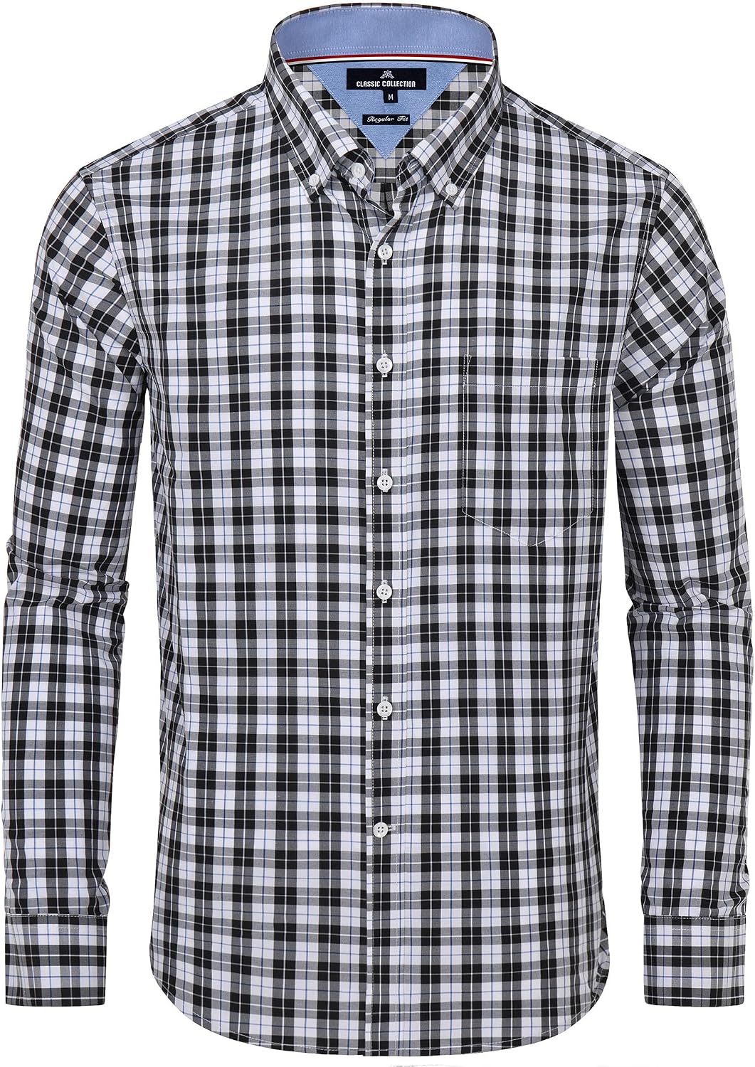 Alimens & Gentle Men's Plaid Button Down Shirts Cotton Long Sleeve Dress Shirts Regular Fit Gingham Shirts Black Plaid
