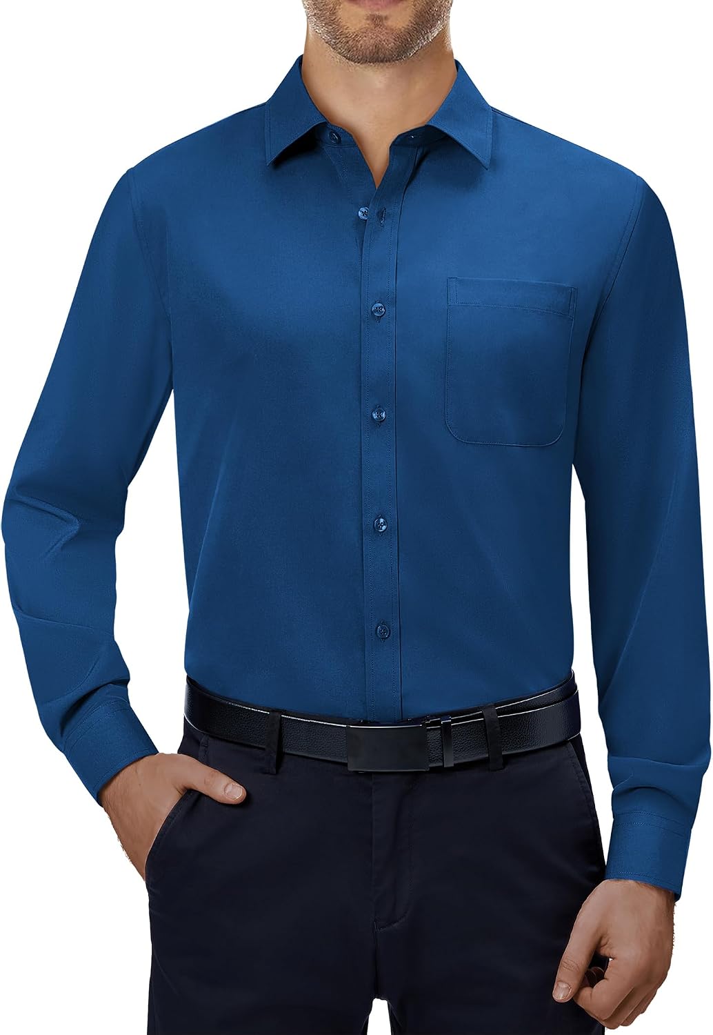 Alimens & Gentle Mens Dress Shirts Long Sleeve Stretch Button Down Shirt Dark Blue