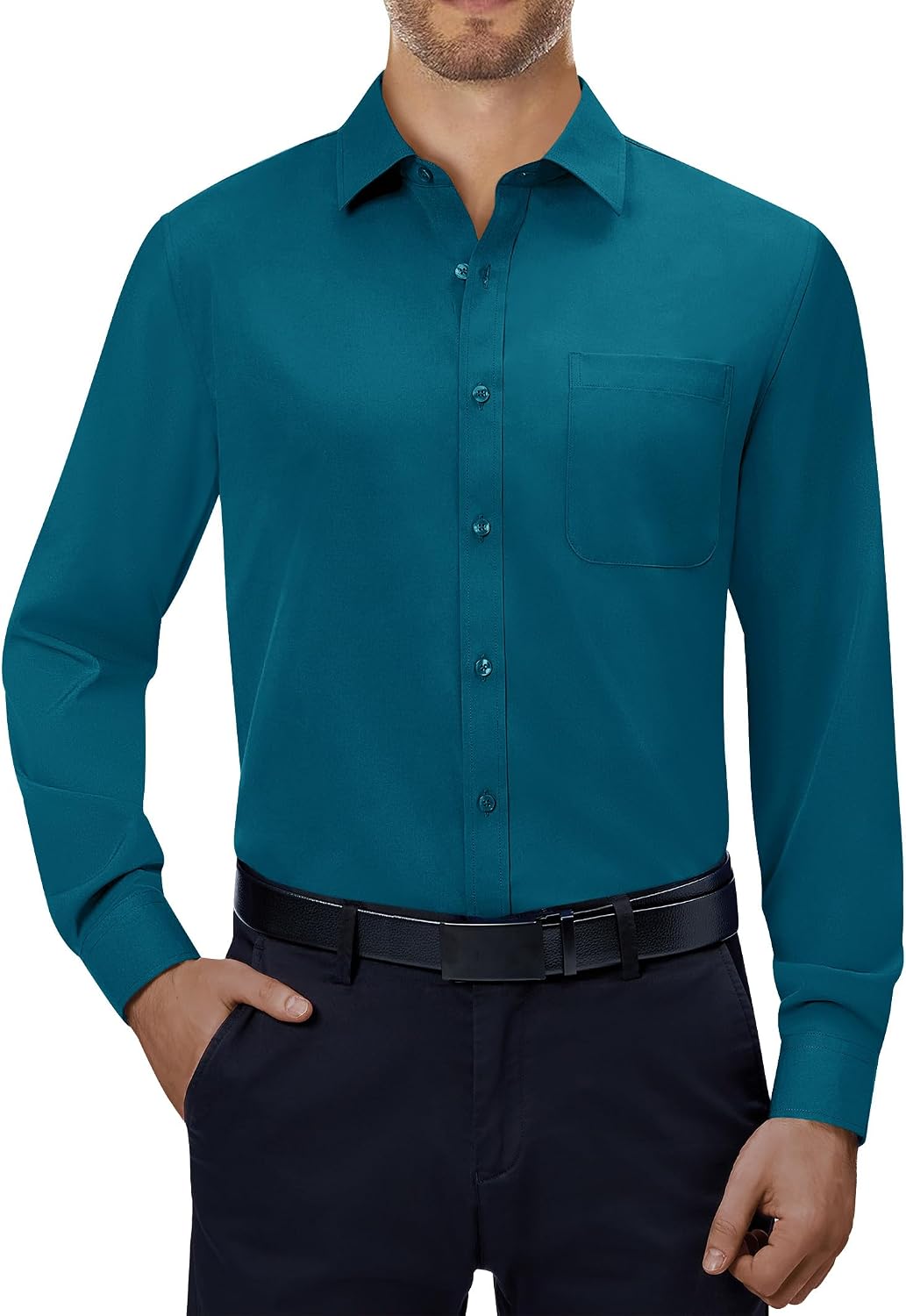 Alimens & Gentle Mens Dress Shirts Long Sleeve Stretch Button Down Shirt Turquoise