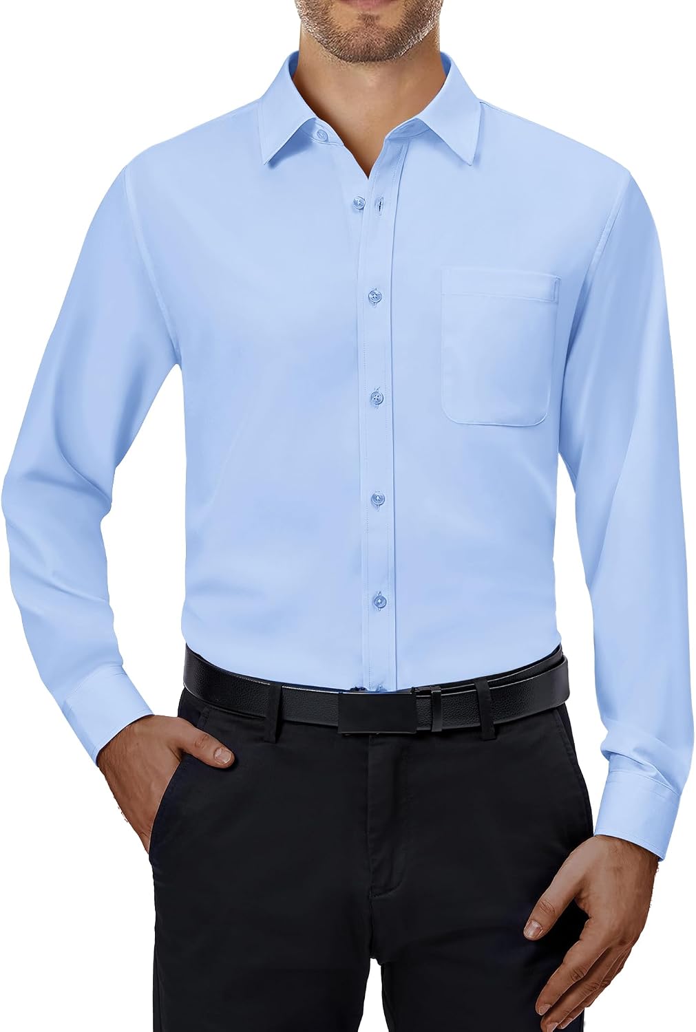 Alimens & Gentle Mens Dress Shirts Long Sleeve Stretch Button Down Shirt Blue