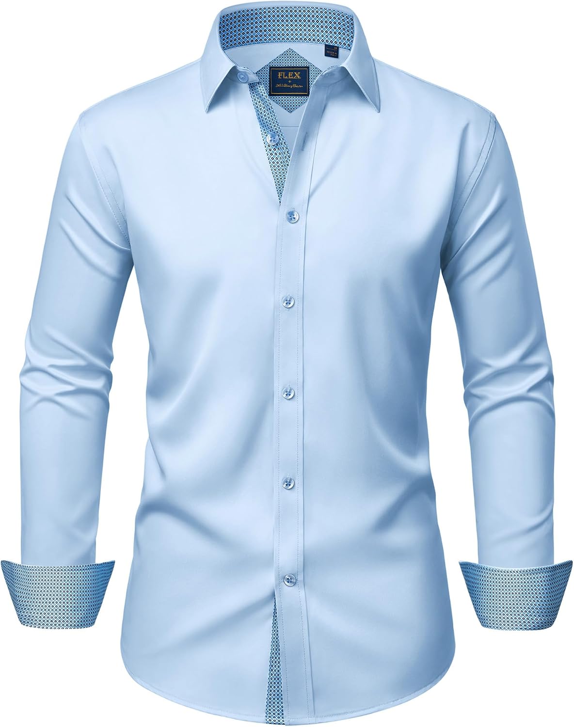 Mens Dress Shirt Long Sleeve Wrinkle Free Button Down Shirt Business Casual Blue