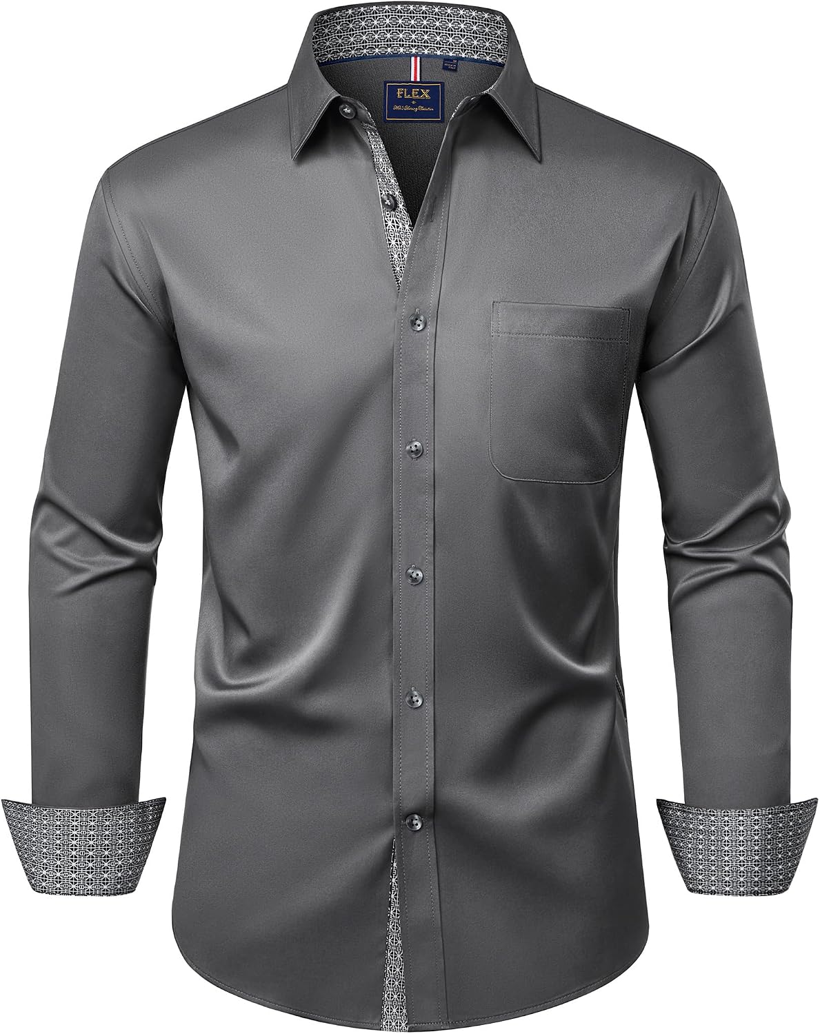 Mens Dress Shirt Long Sleeve Wrinkle Free Button Down Shirt Business Casual Grey