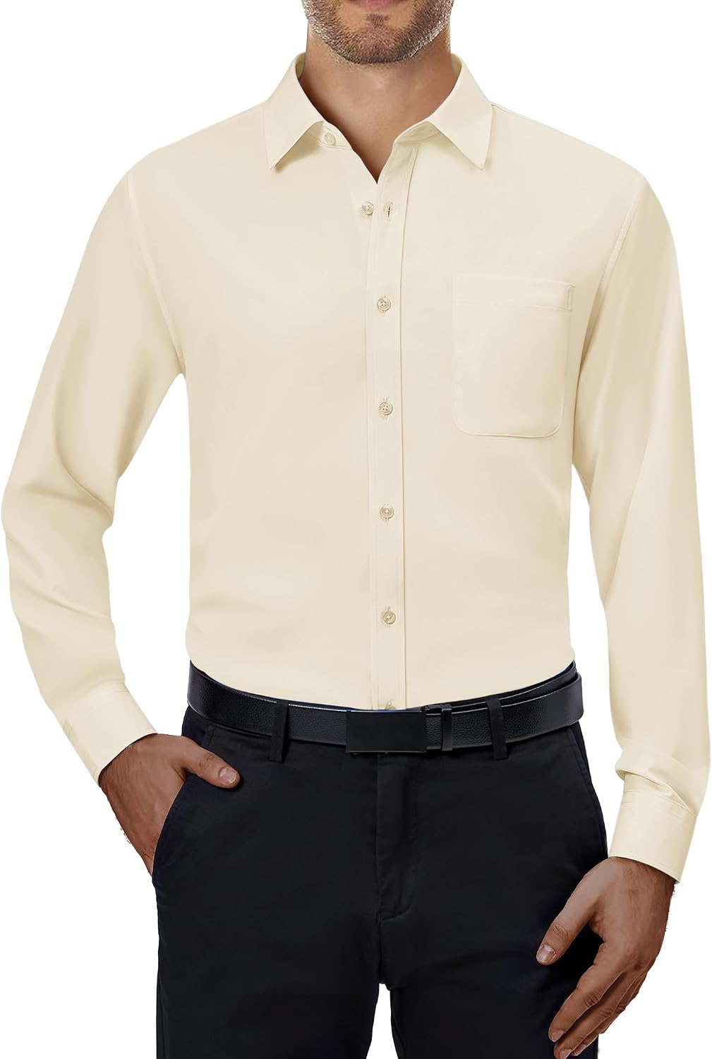 Alimens & Gentle Mens Dress Shirts Long Sleeve Stretch Button Down Shirt Beige